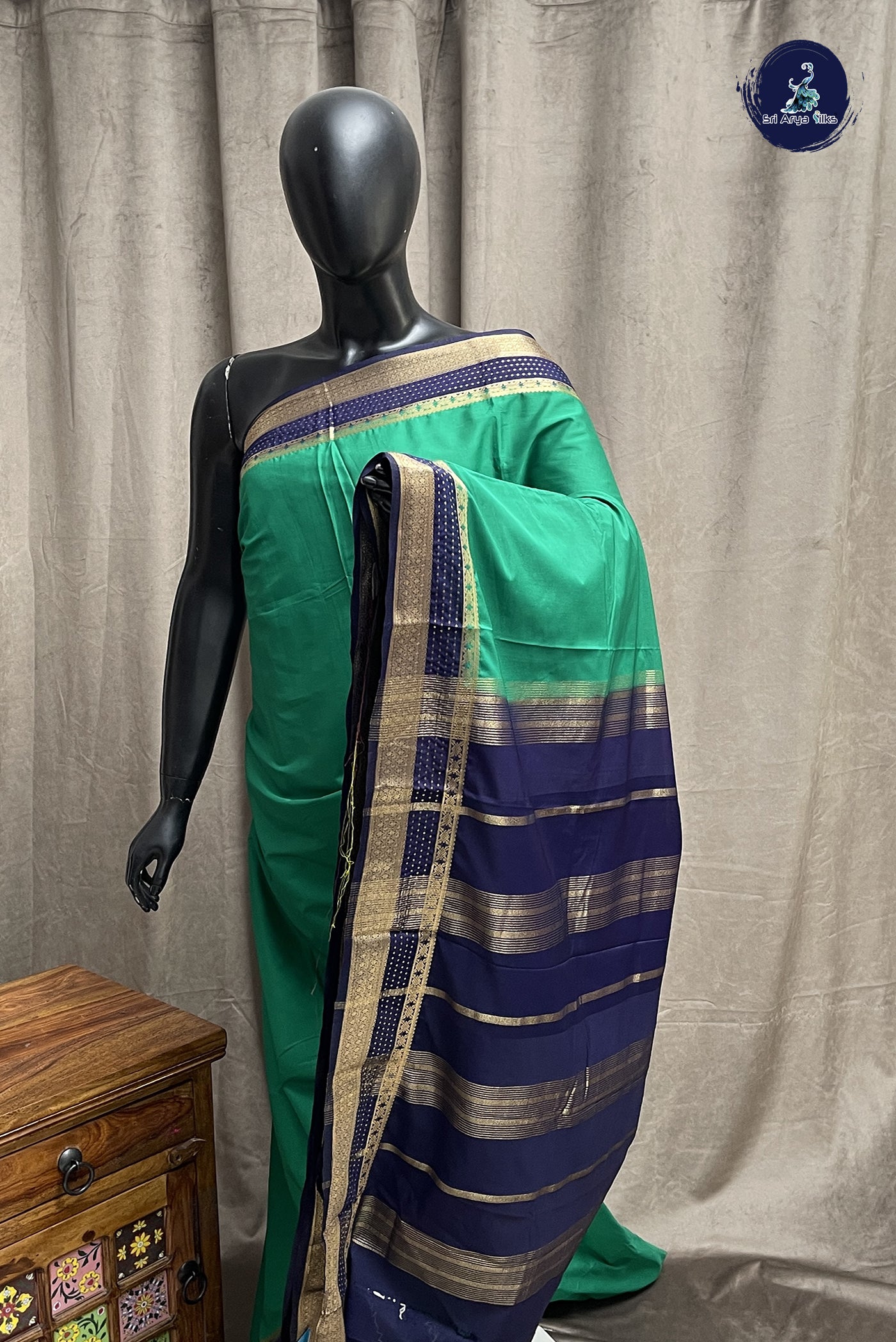 Teal Semi Mysore Silk With Plain Pattern