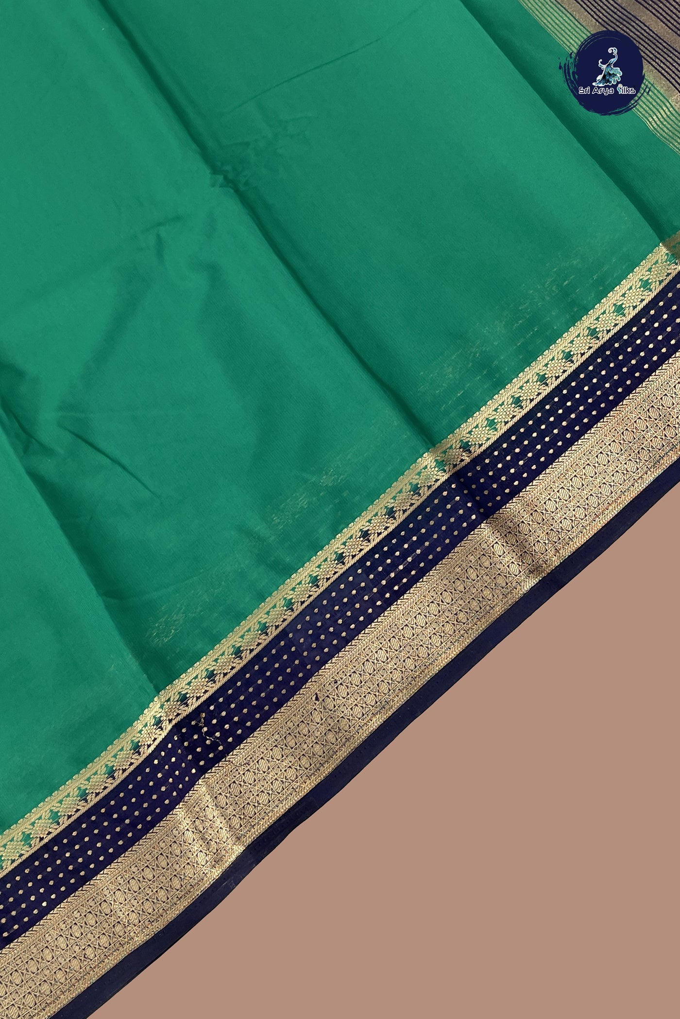 Teal Semi Mysore Silk With Plain Pattern