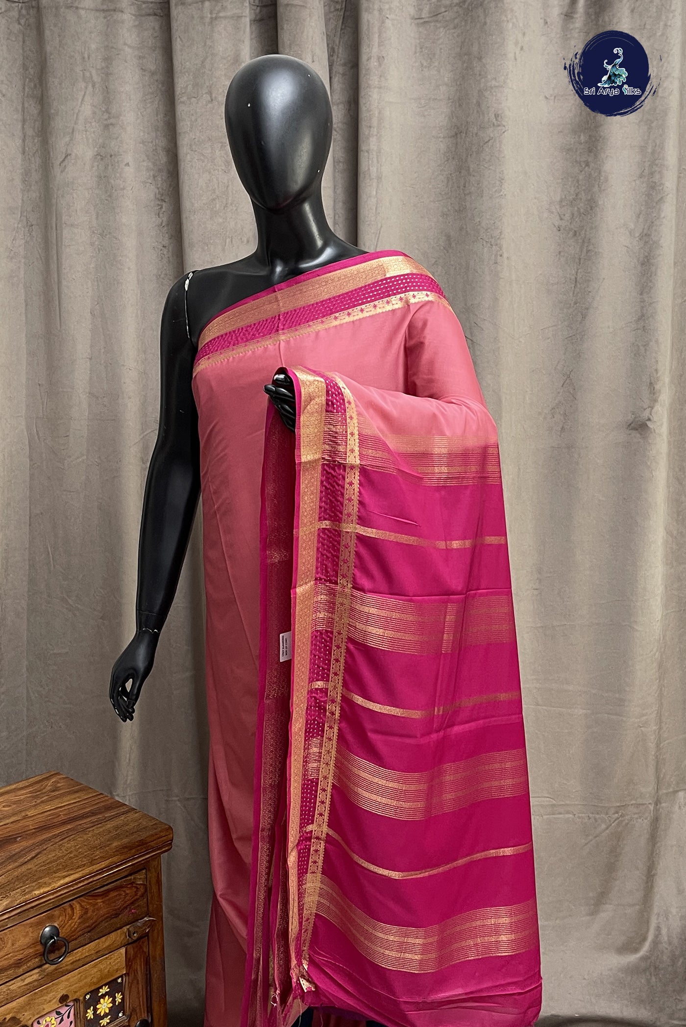 Lotus Pink Semi Mysore Silk With Plain Pattern