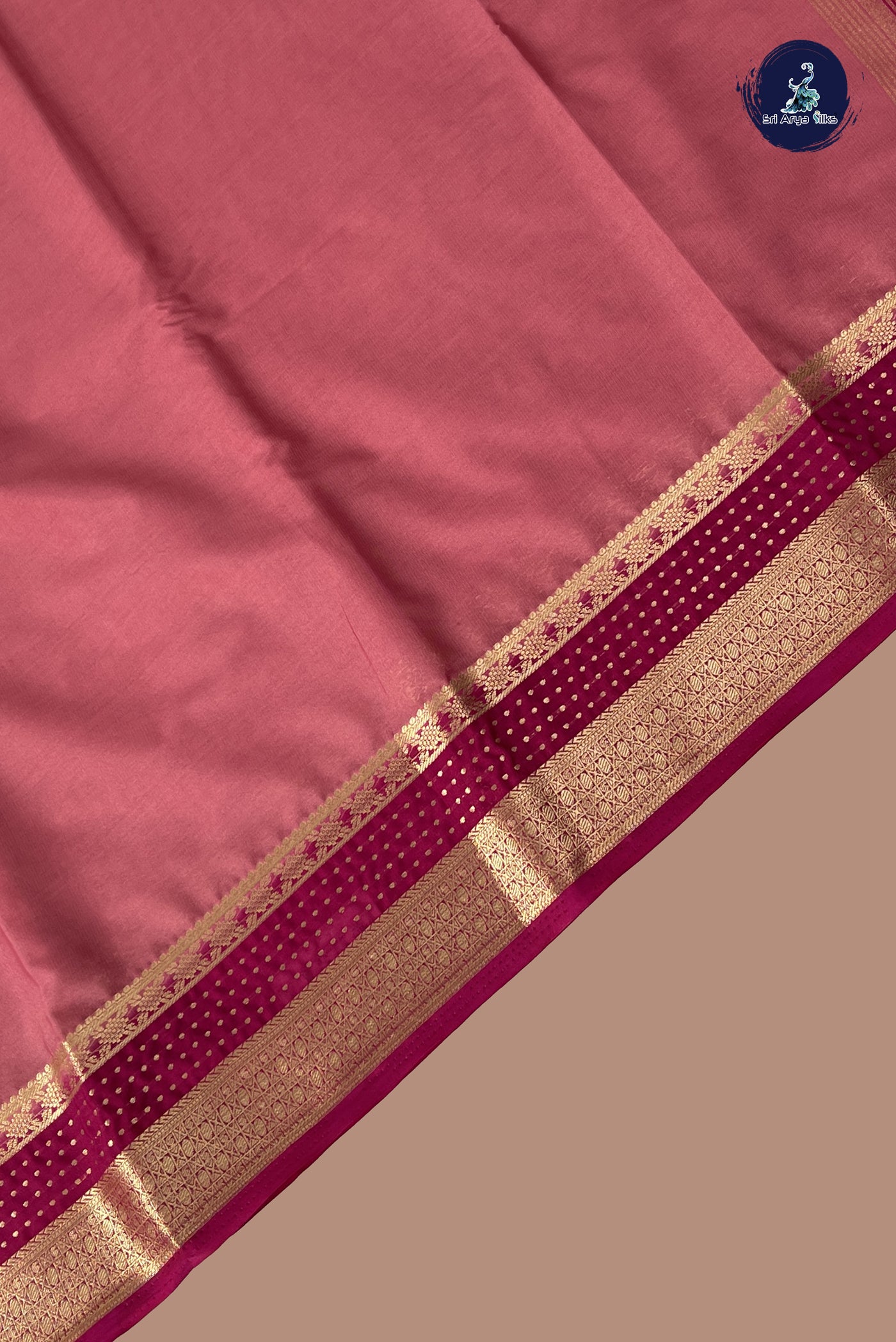 Lotus Pink Semi Mysore Silk With Plain Pattern