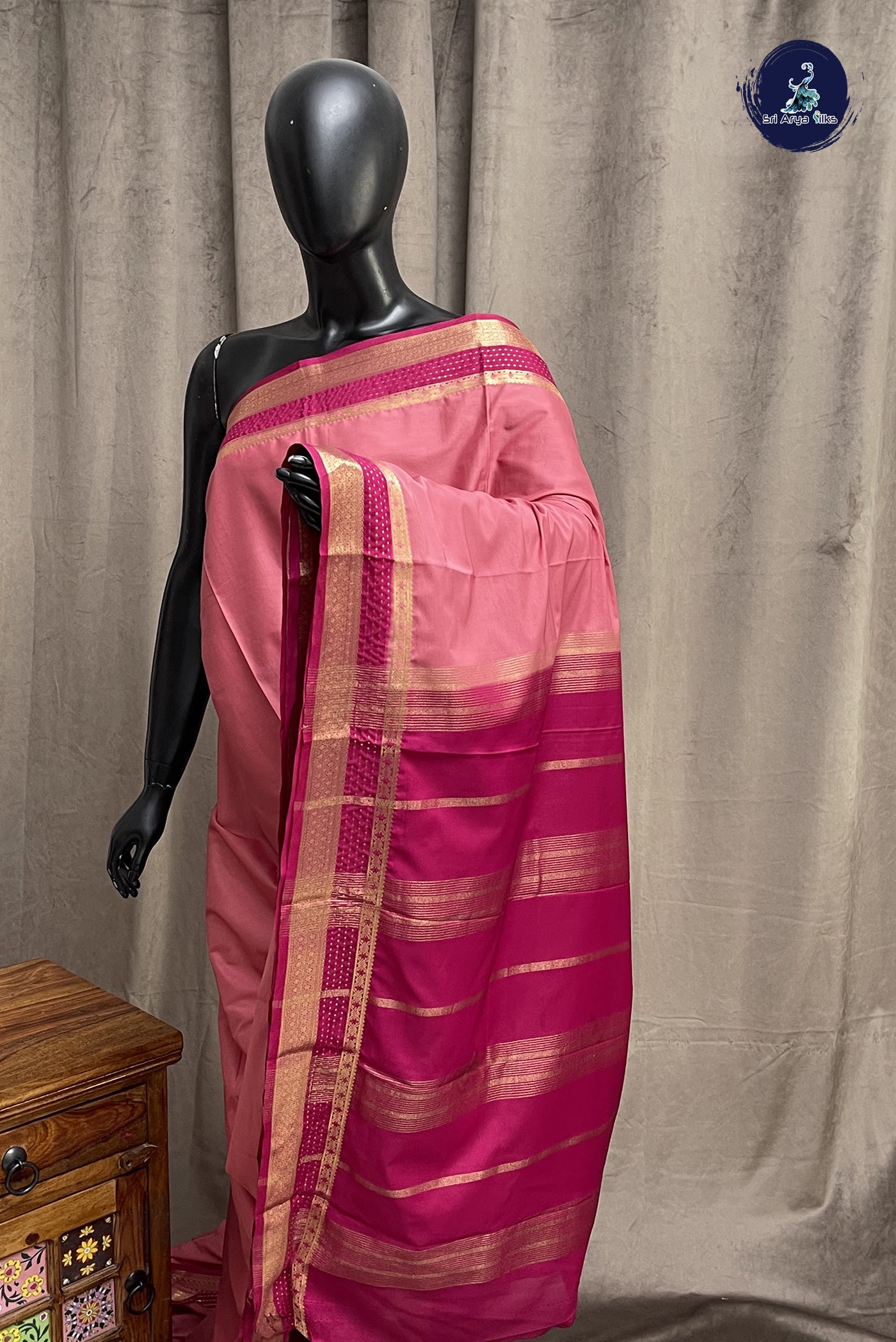 Lotus Pink Semi Mysore Silk With Plain Pattern