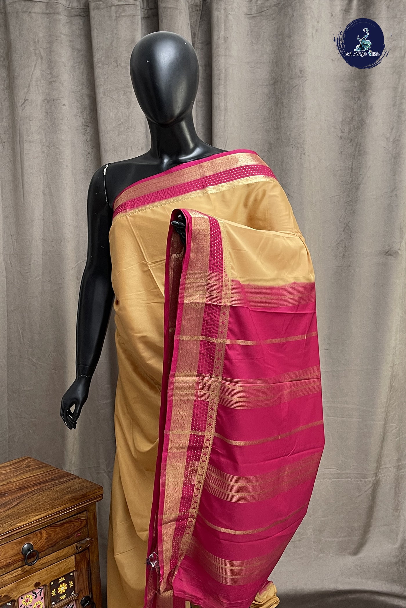 Pastel Shade Semi Mysore Silk With Plain Pattern