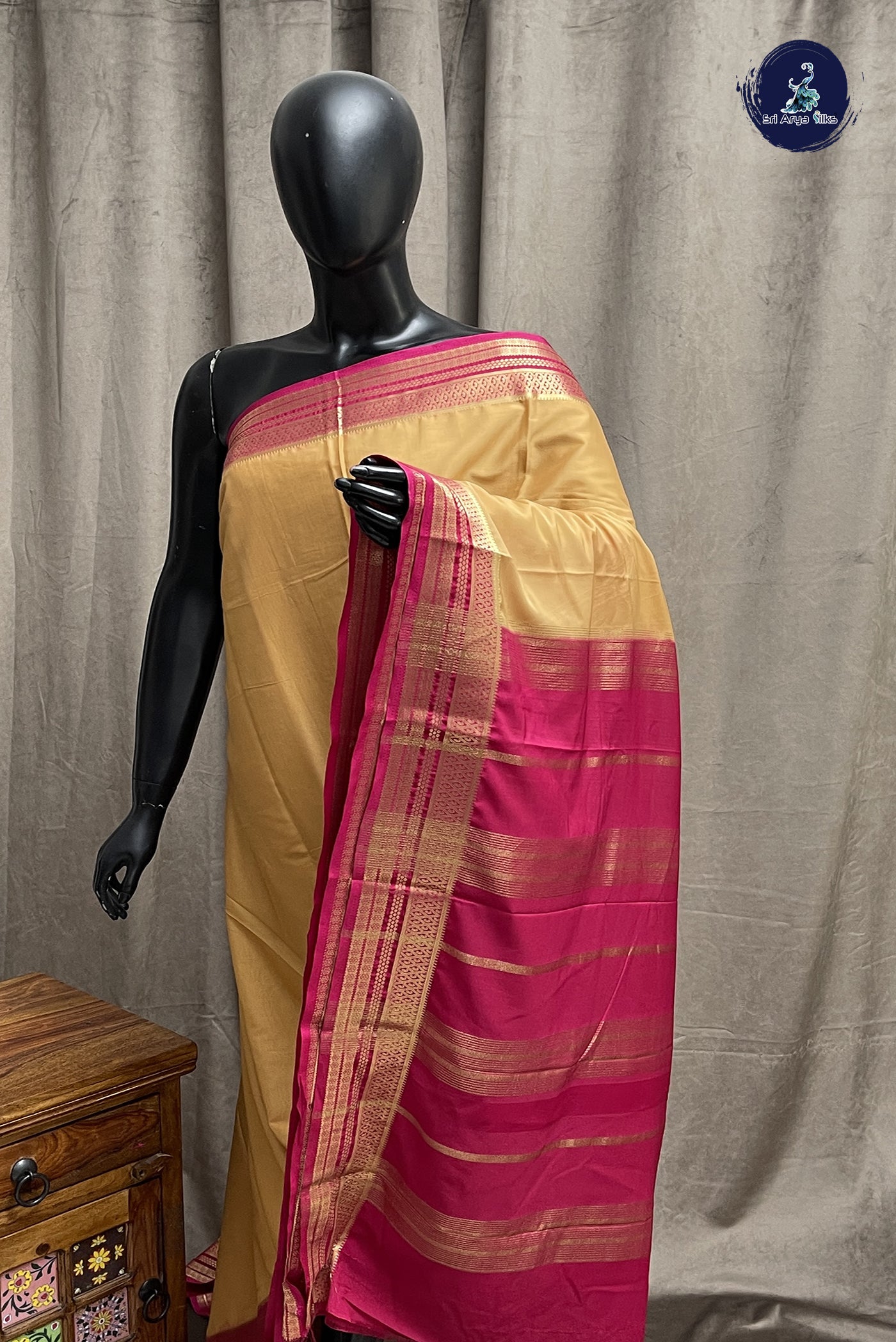 Chikku Shade Semi Mysore Silk With Plain Pattern