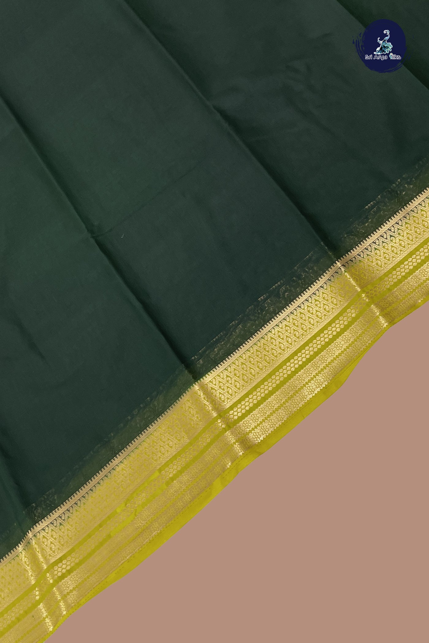 Dark Green Semi Mysore Silk With Plain Pattern