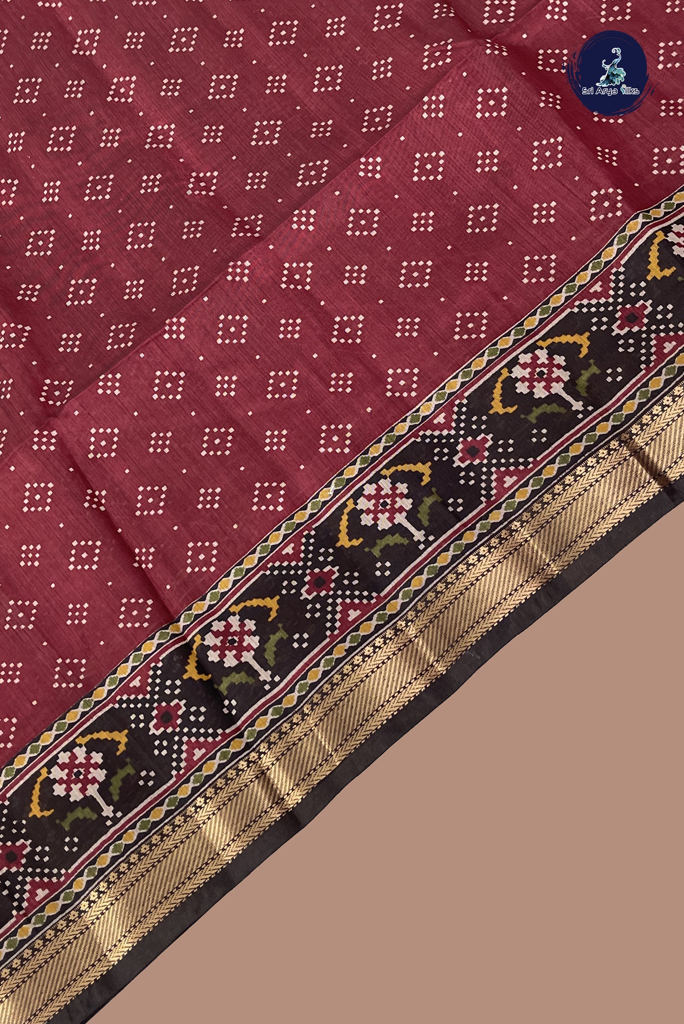 Dual Tone Maroon Semi Chanderi Saree With Printed Pattern