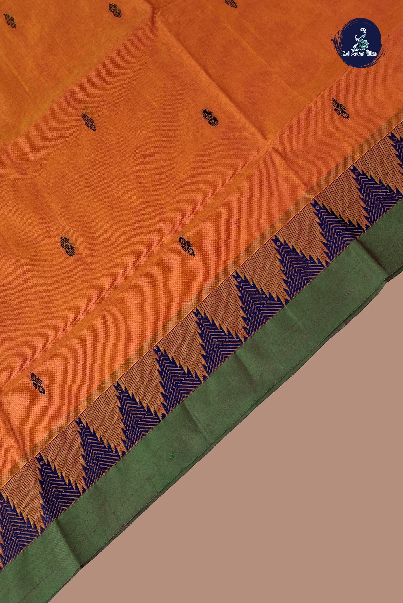Lite Mustard Orange Chettinad Cotton Saree With Buttas Pattern