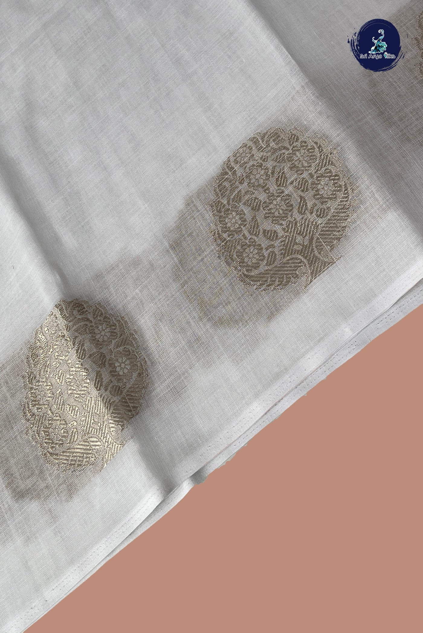 White Linen Saree With Buttas Pattern