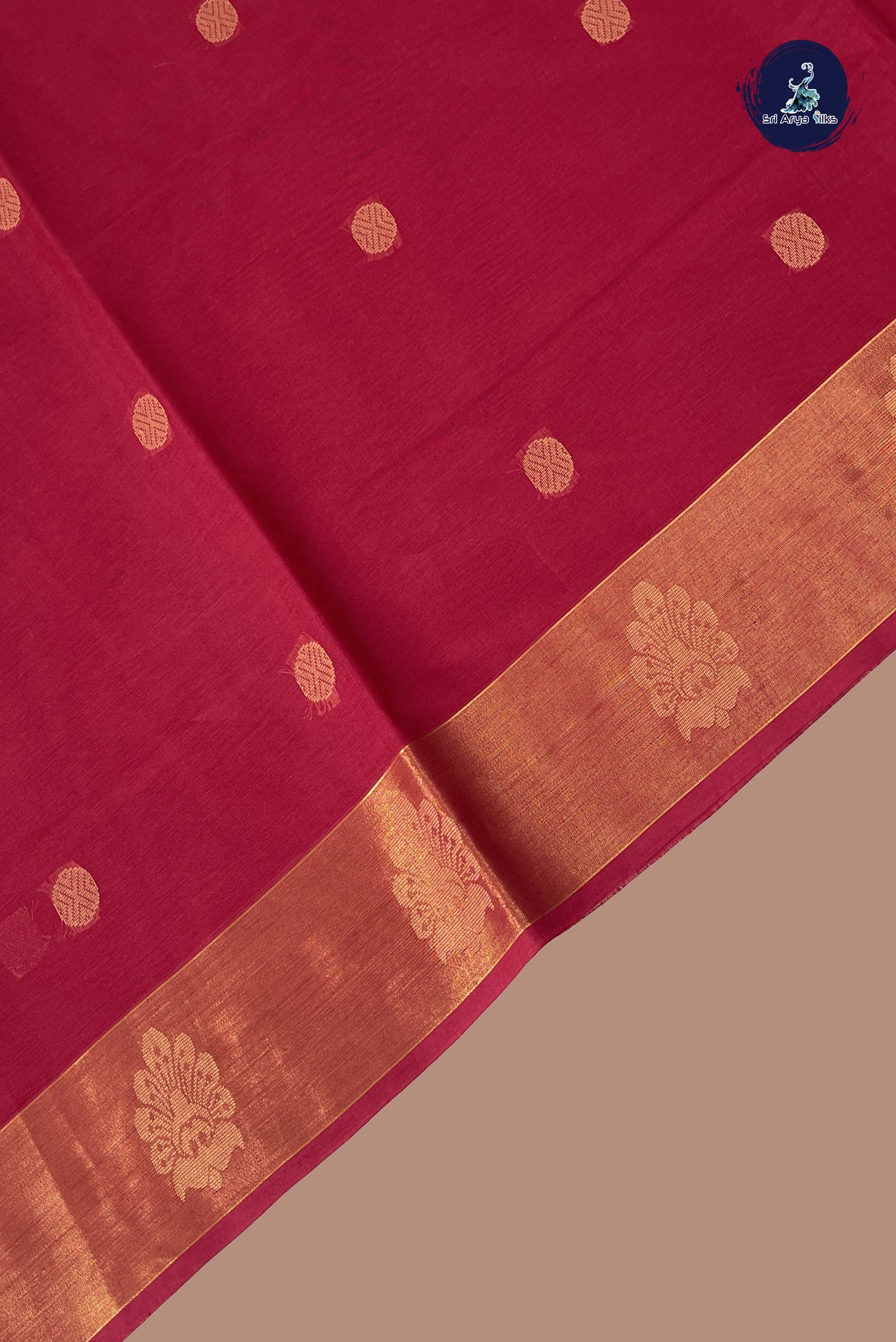 Maroon Cotton Saree With Buttas Pattern