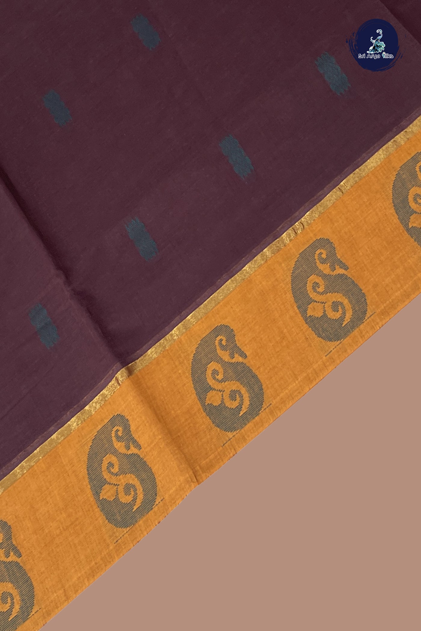 Coffee Brown Cotton Saree With Buttas Pattern