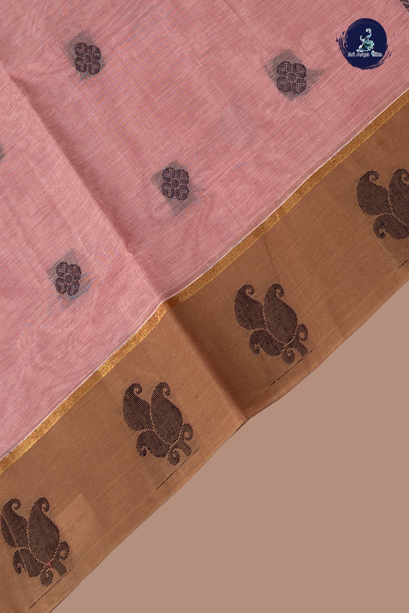 Light Pink Cotton Saree With Buttas Pattern