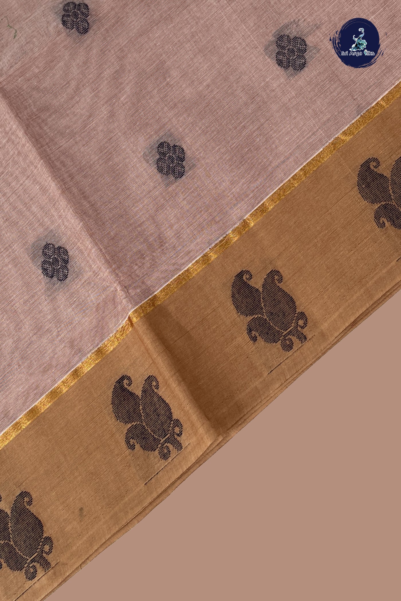 Light Brown Cotton Saree With Buttas Pattern