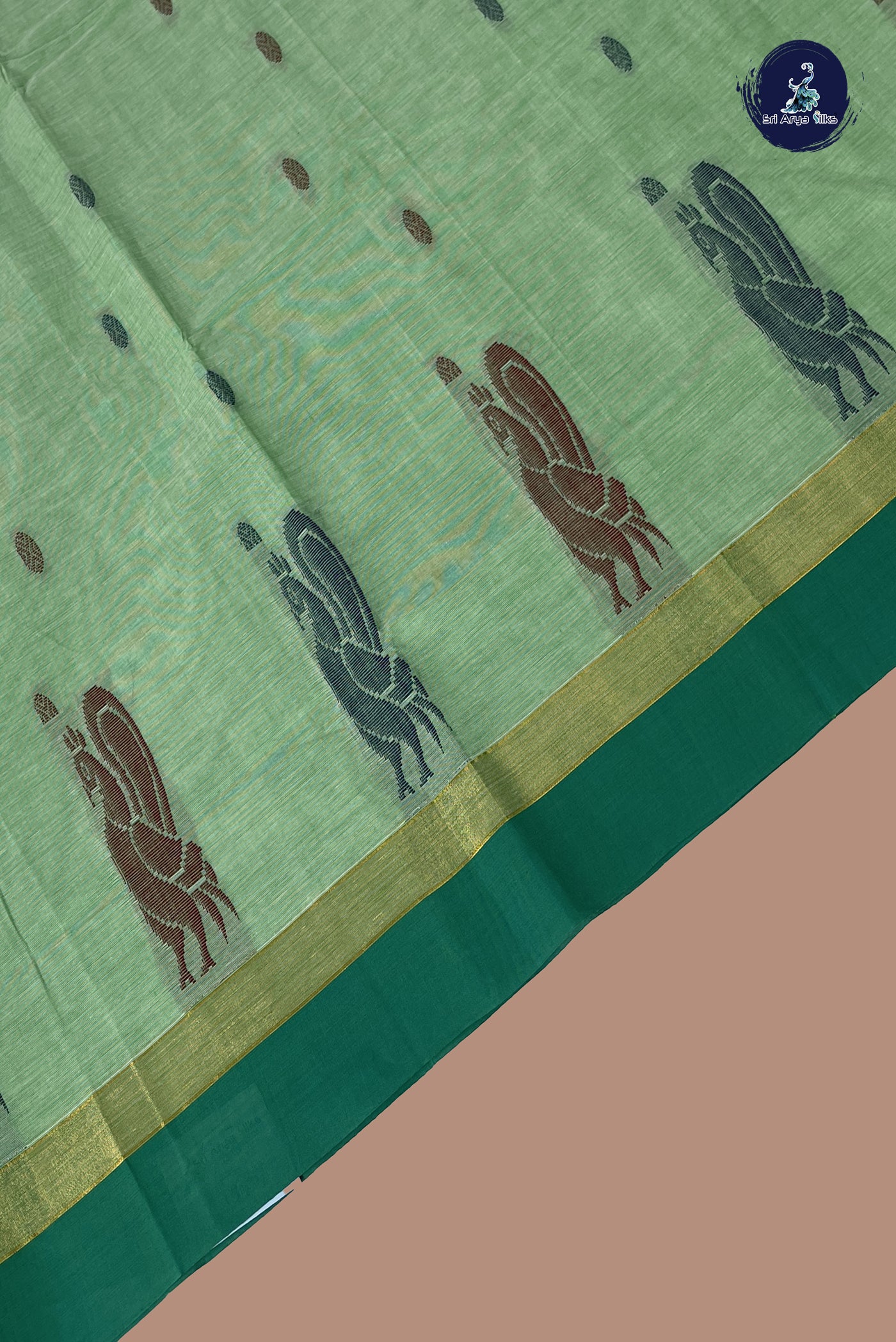 Light Green Cotton Saree With Buttas Pattern