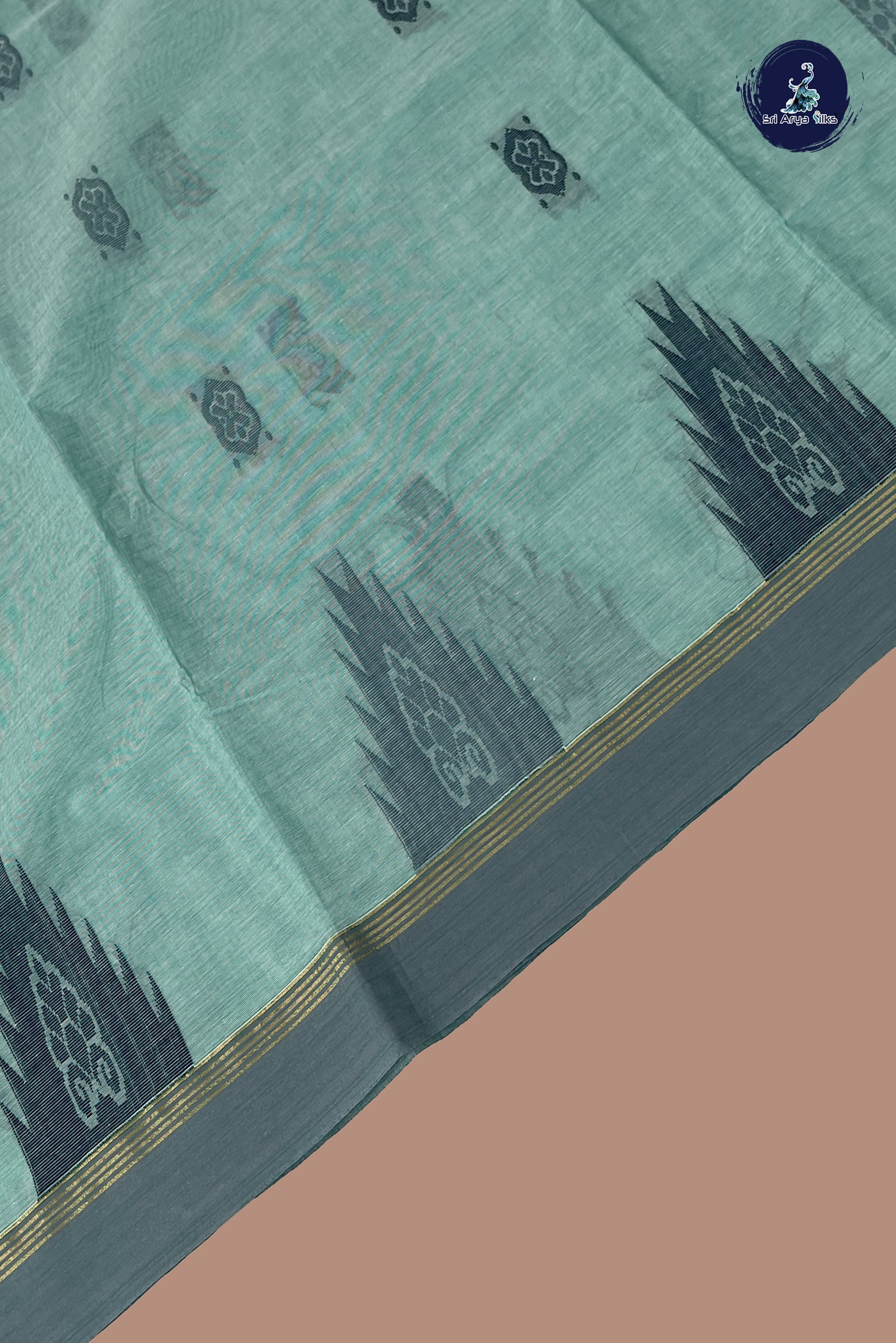 Light Blue Cotton Saree With Buttas Pattern