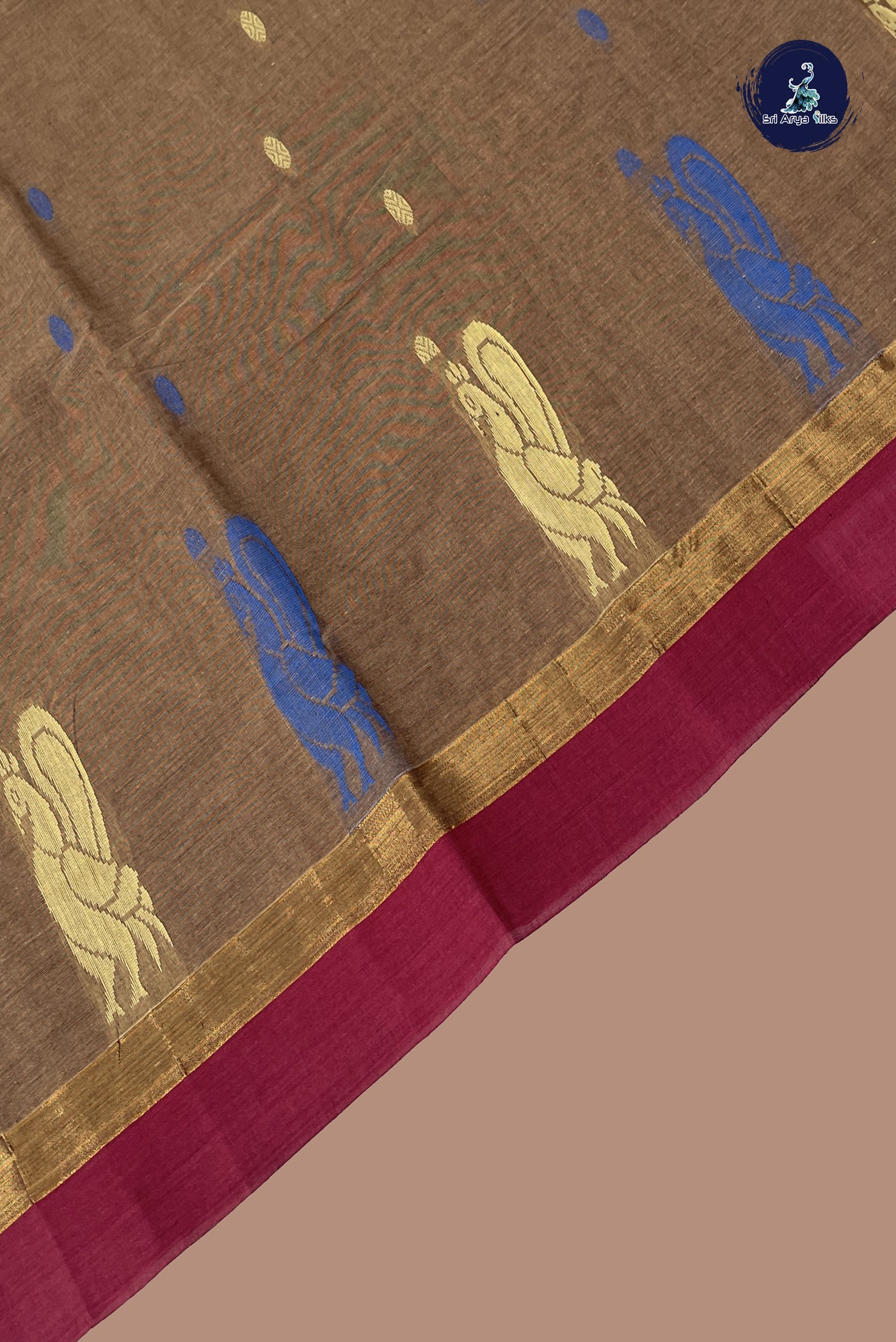 Brown Cotton Saree With Buttas Pattern