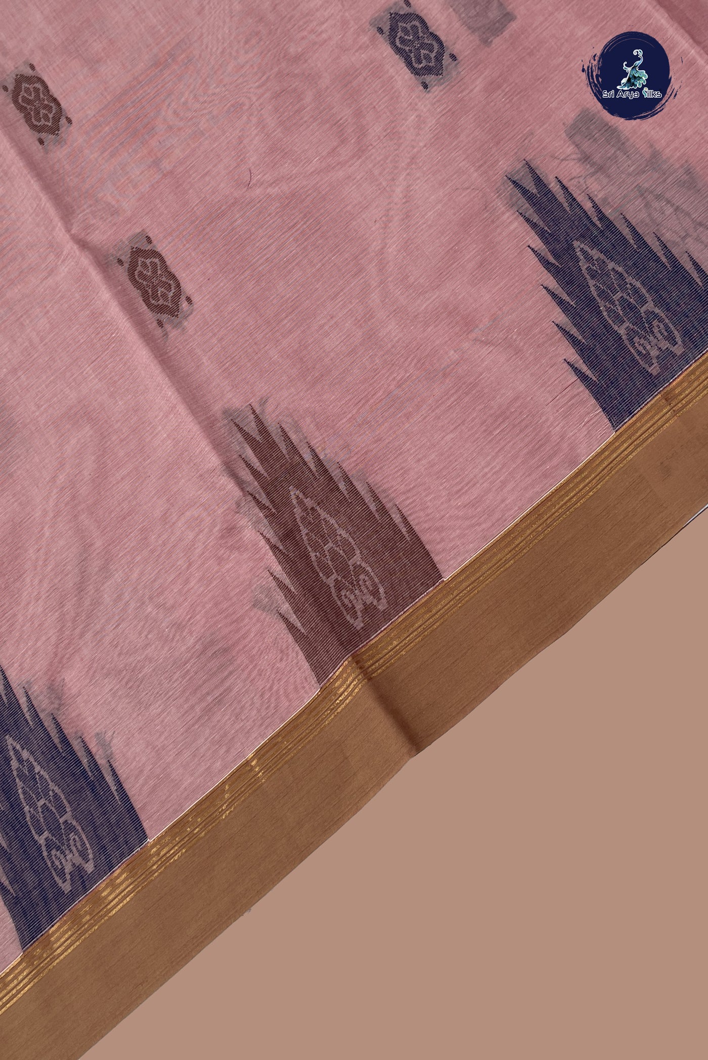 Light Pink Cotton Saree With Buttas Pattern