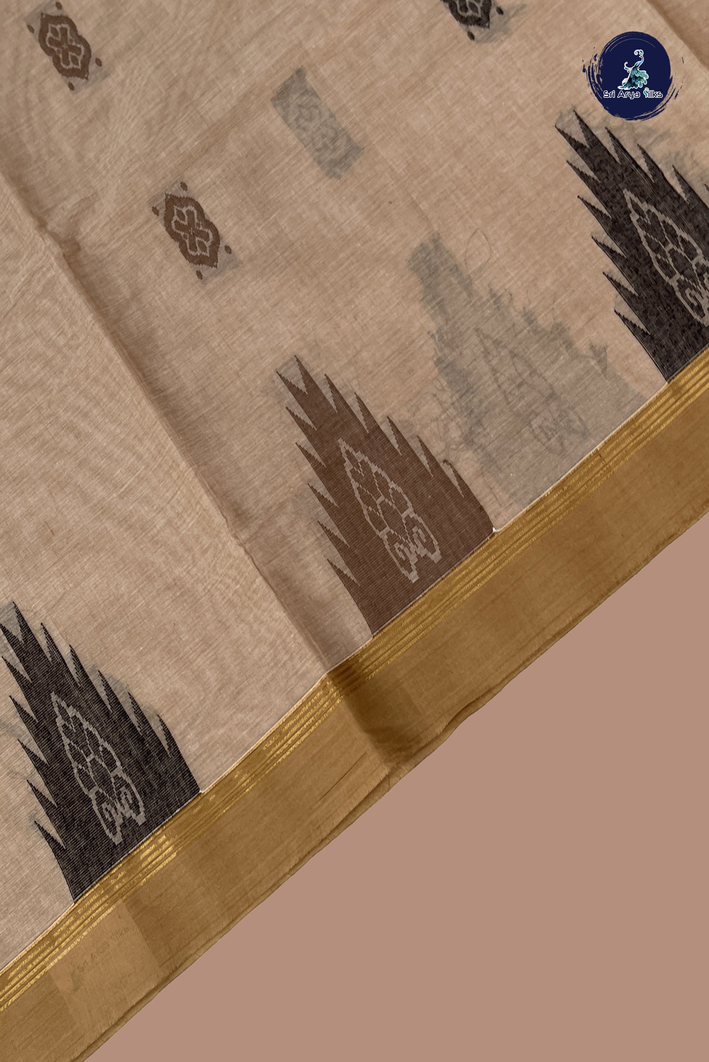 Light Brown Cotton Saree With Buttas Pattern