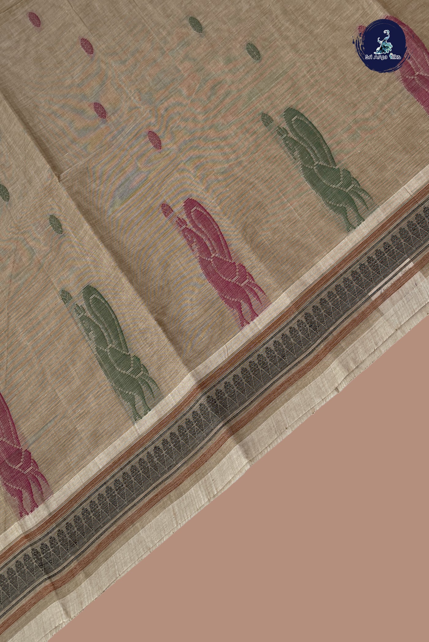 Light Brown Cotton Saree With Buttas Pattern