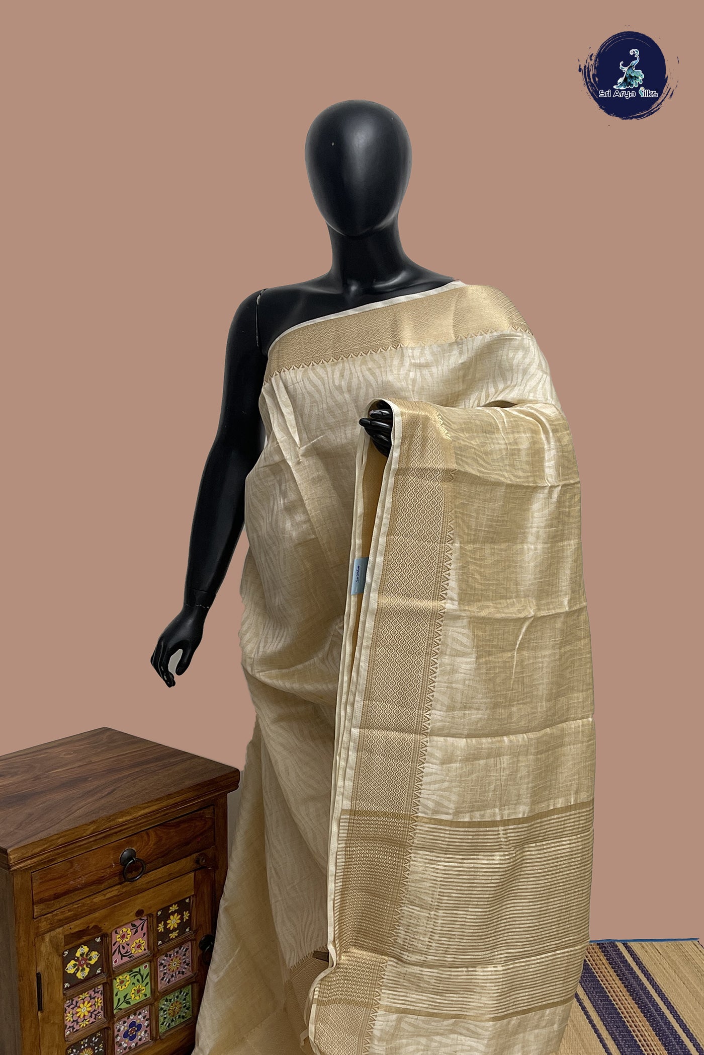 Off White Semi Tussar Saree With Embossed Pattern