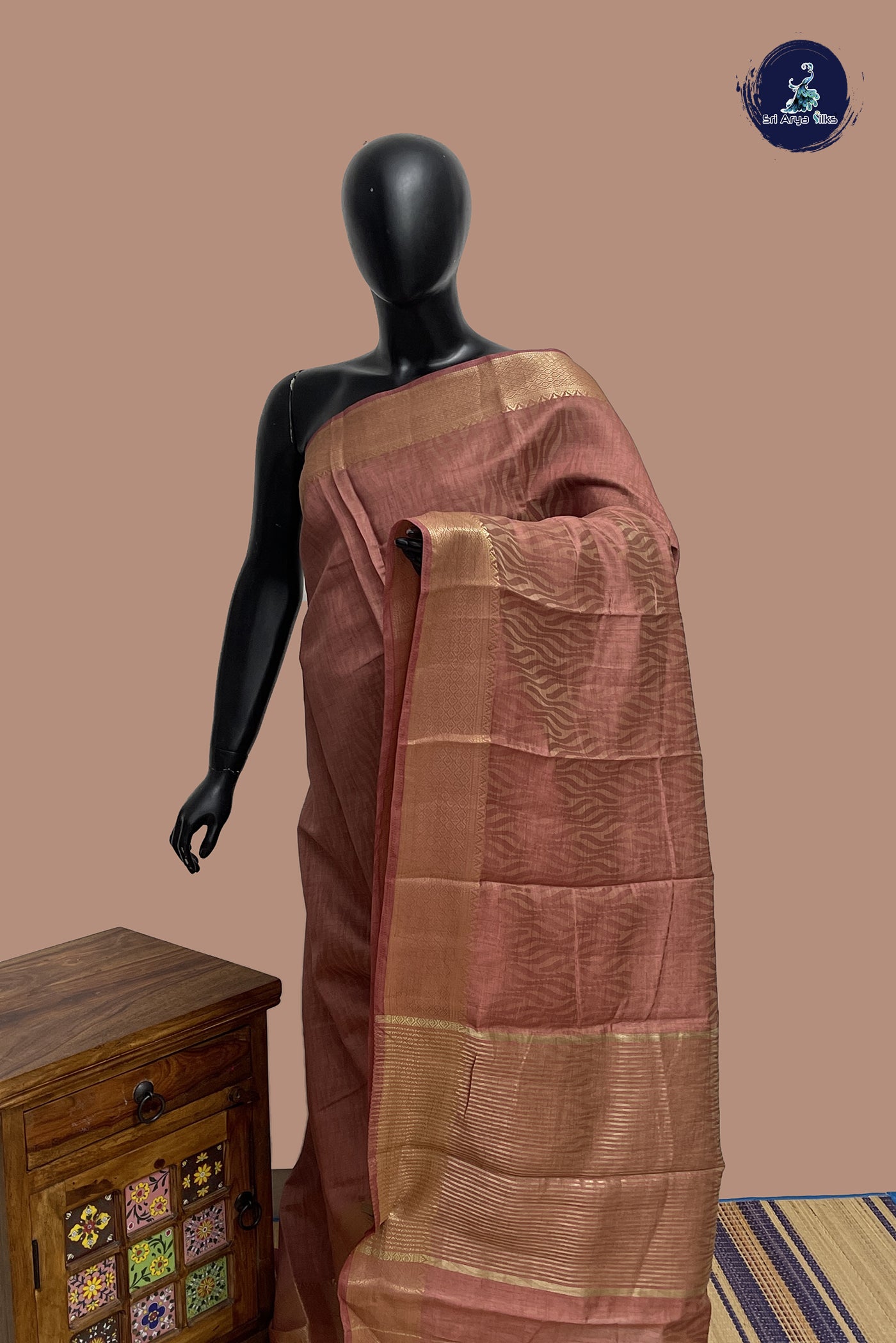 Pastel Shade Semi Tussar Saree With Embossed Pattern