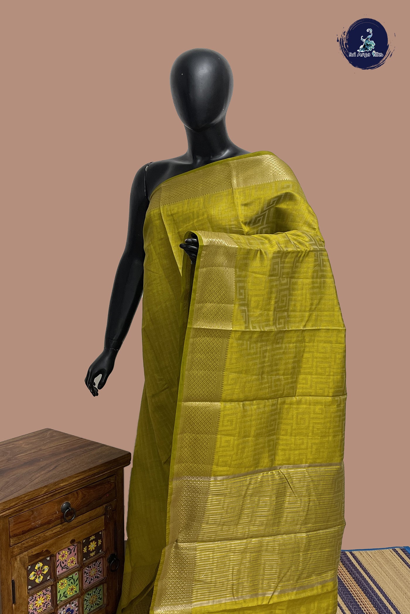 Yellow Semi Tussar Saree With Embossed Pattern