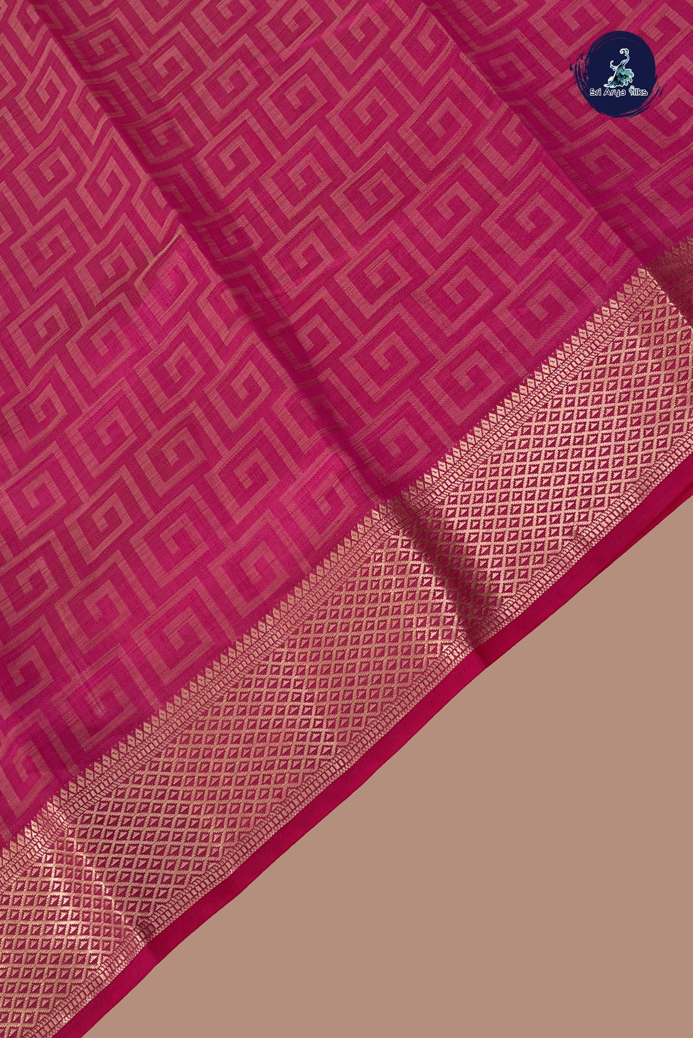 Dark Pink Semi Tussar Saree With Embossed Pattern
