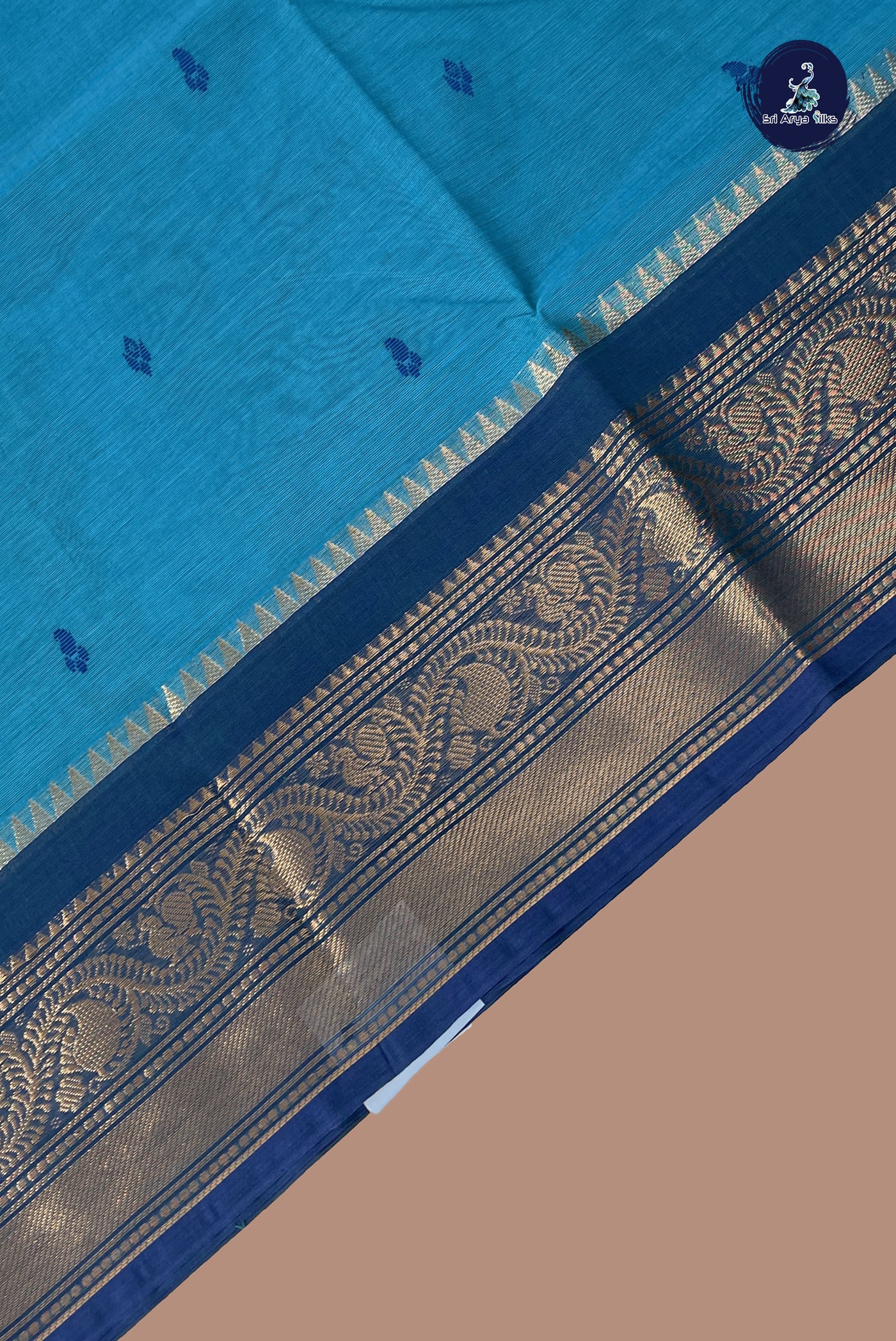 Blue Chettinad Cotton Saree With Buttas Pattern