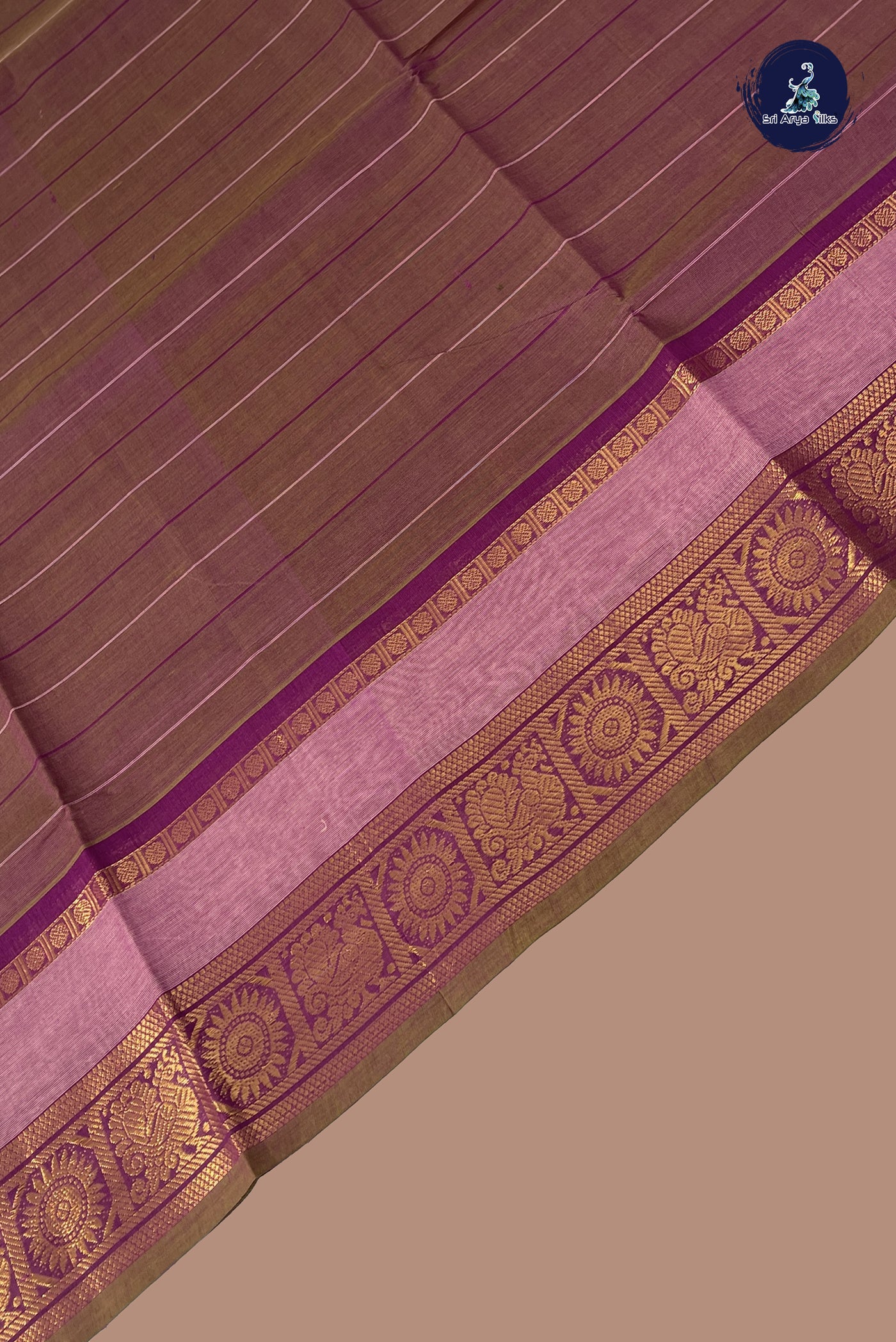Dual Tone Purple Chettinad Cotton Saree With Stripes Pattern