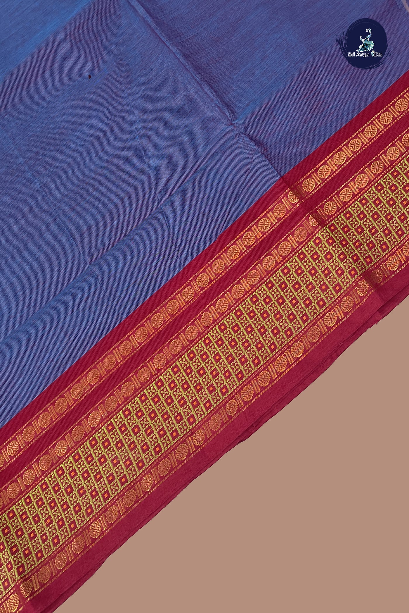 Dual Tone Blue Chettinad Cotton Saree With Plain Pattern