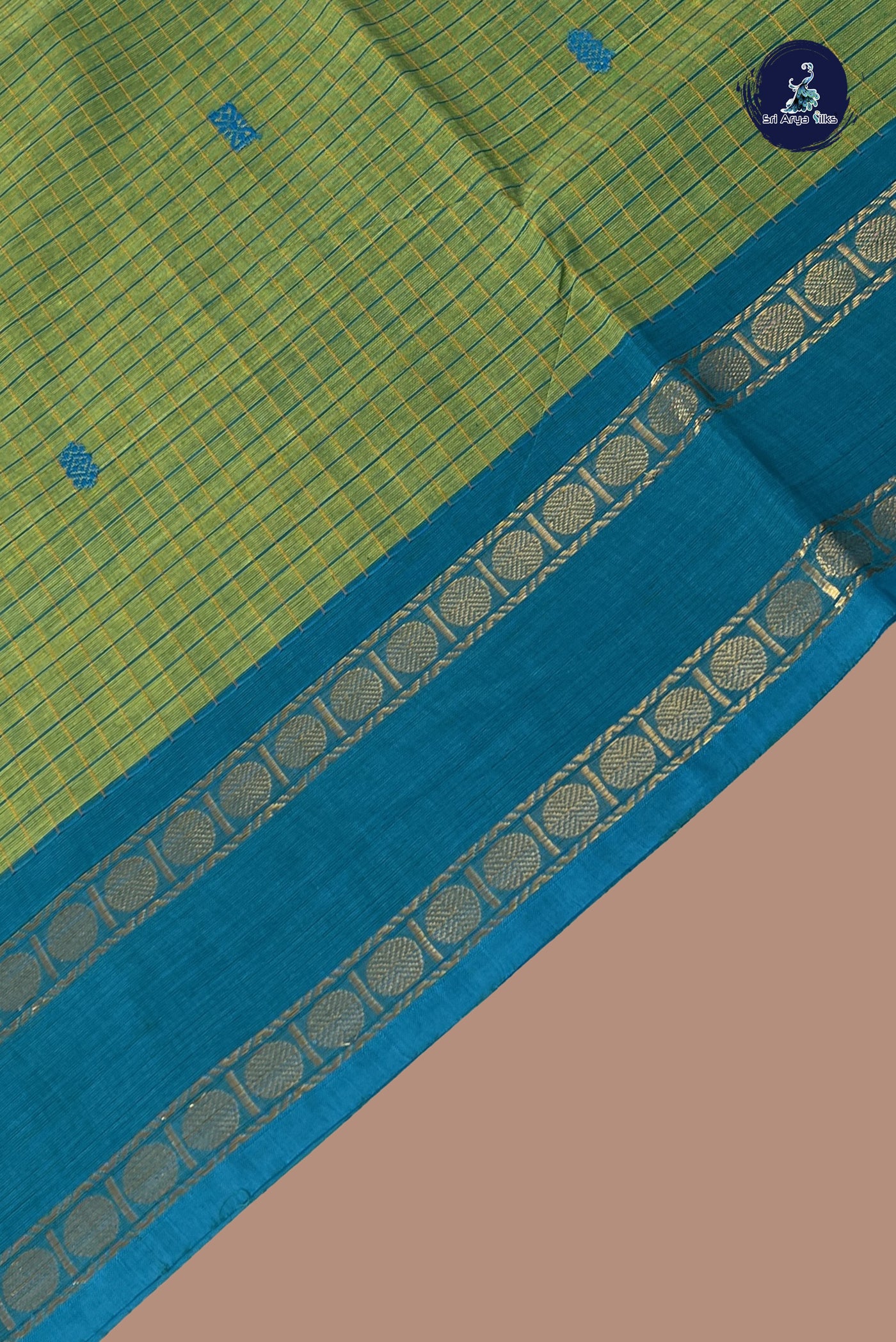 Green Chettinad Cotton Saree With Checked Pattern