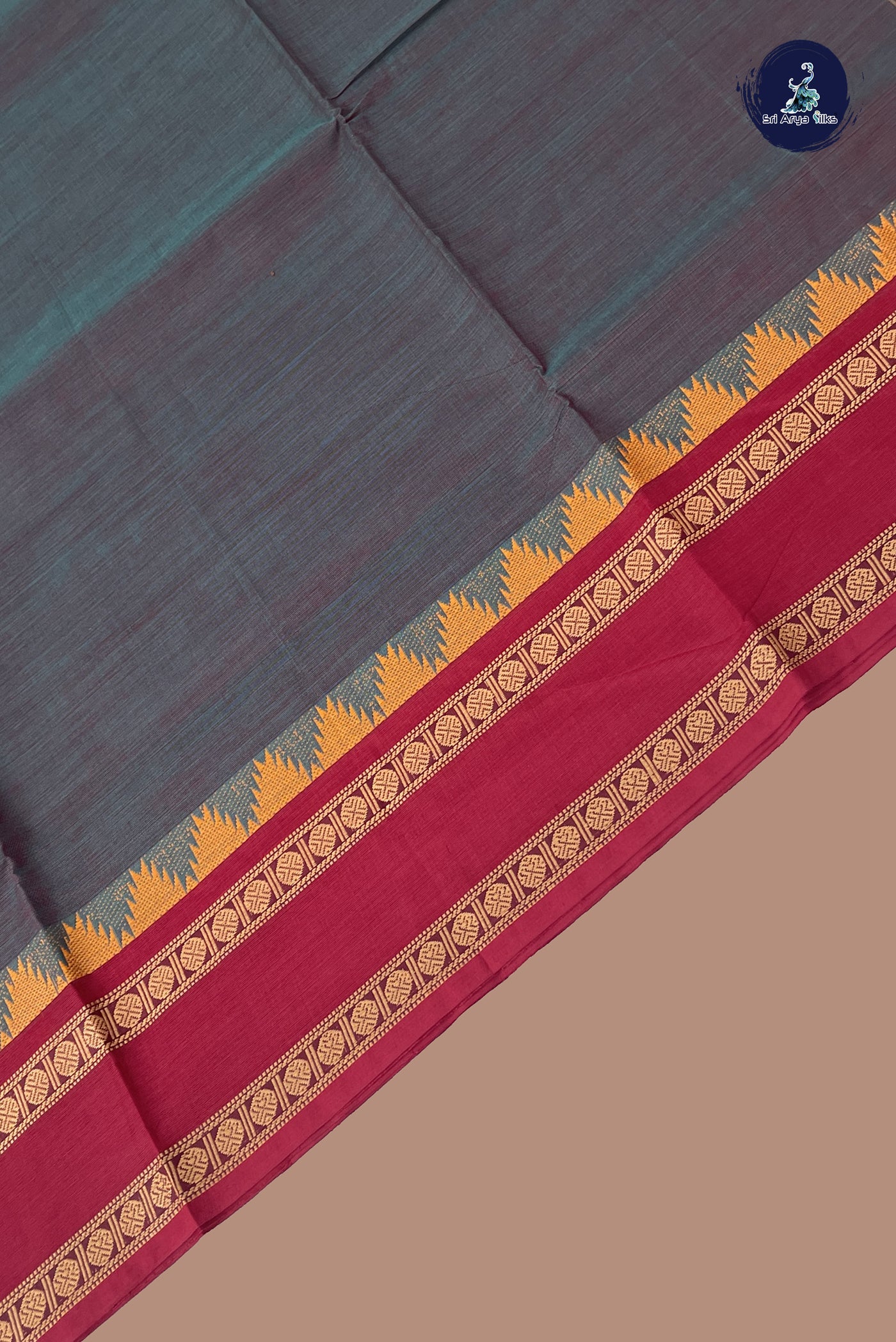 Dual Tone Blue Chettinad Cotton Saree With Plain Pattern