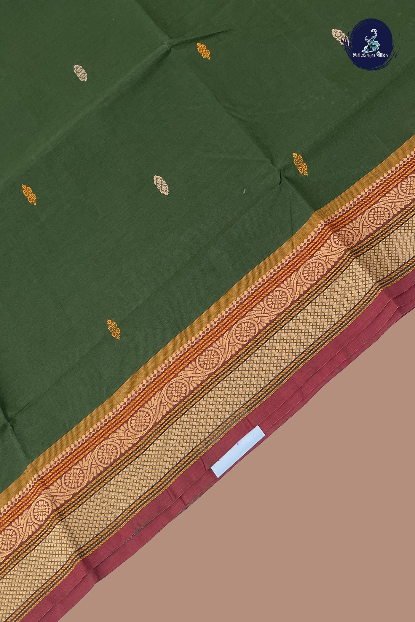 Green Chettinad Cotton Saree With Buttas Pattern