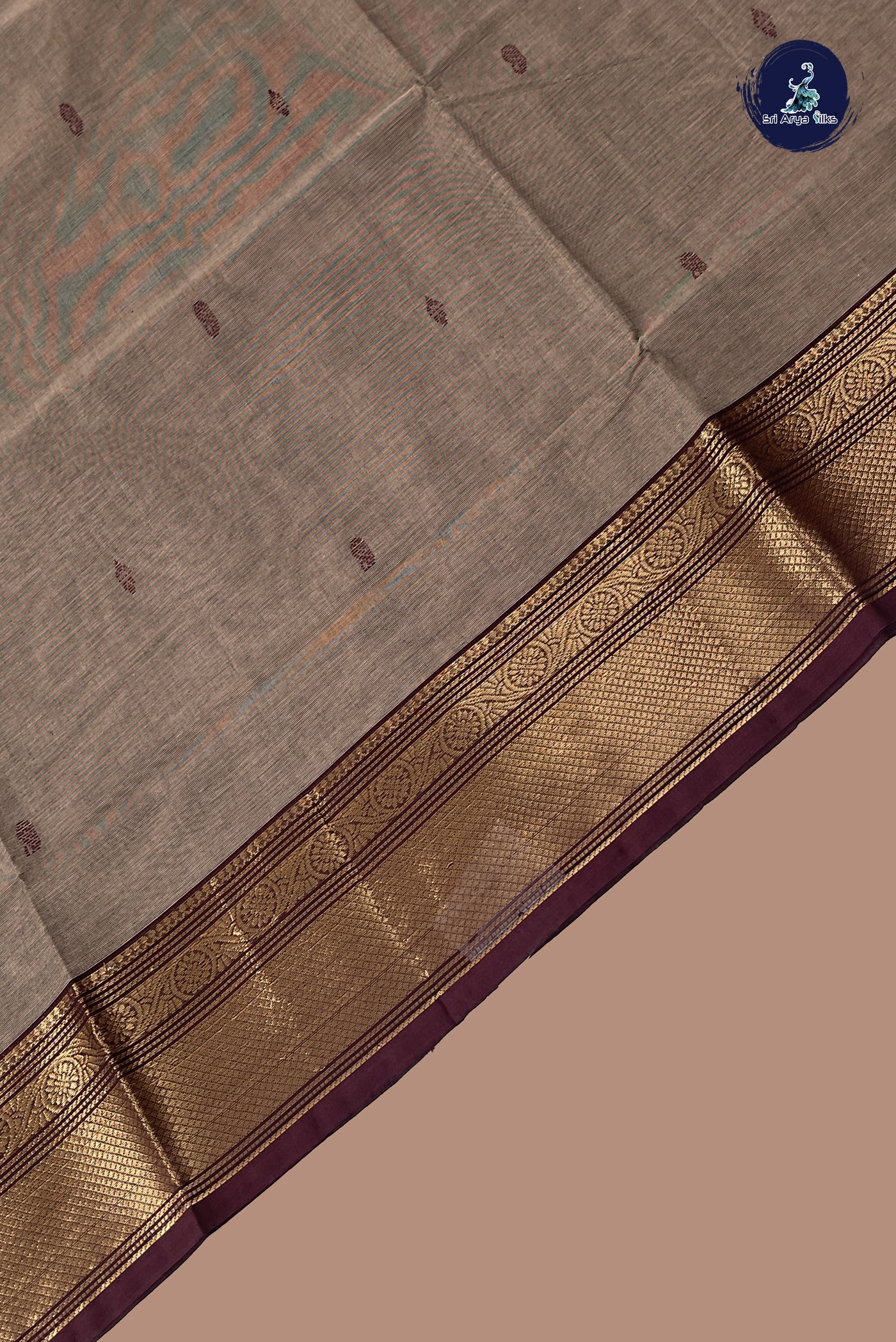Chocolate Shade Chettinad Cotton Saree With Buttas Pattern