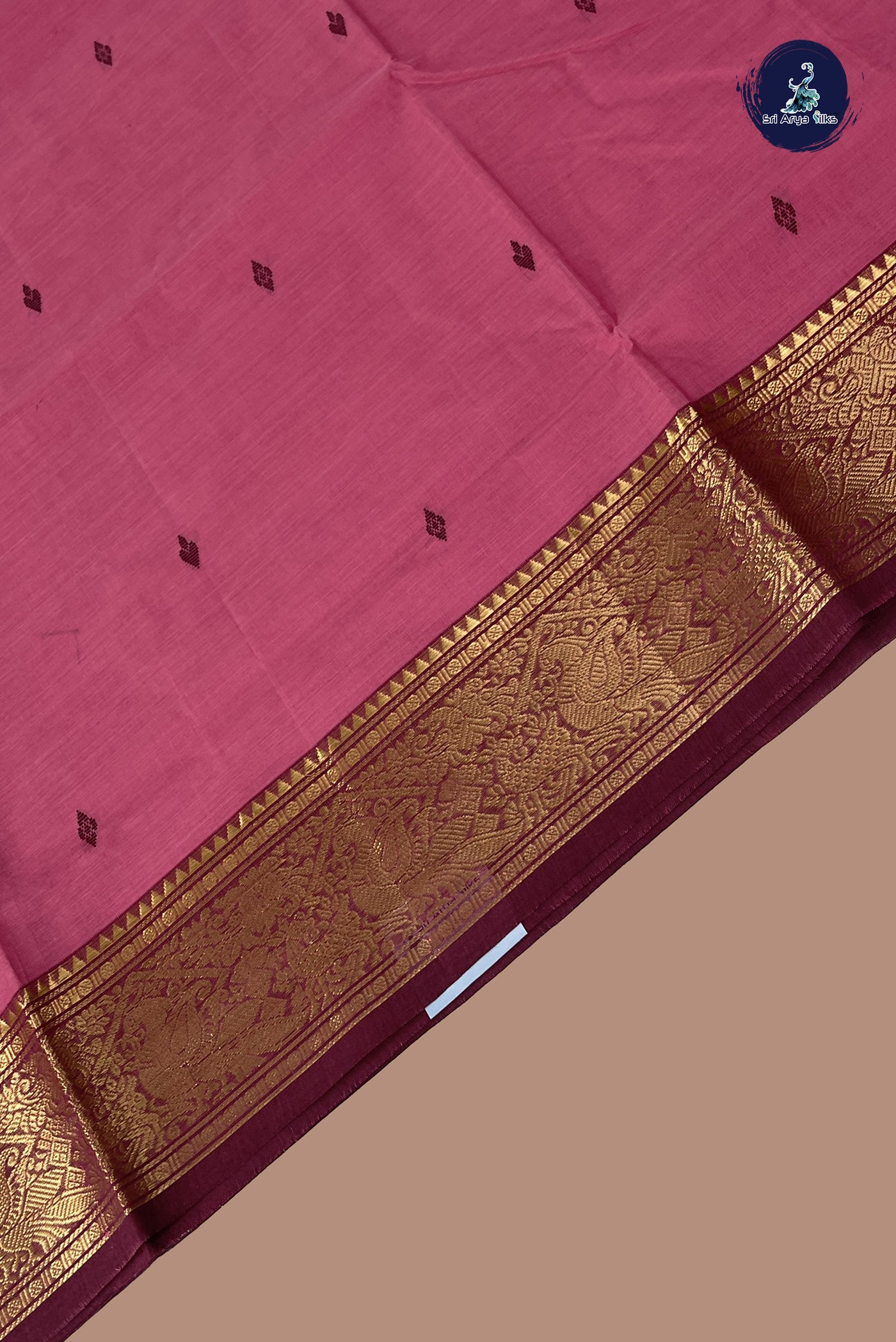 Pink Chettinad Cotton Saree With Buttas Pattern