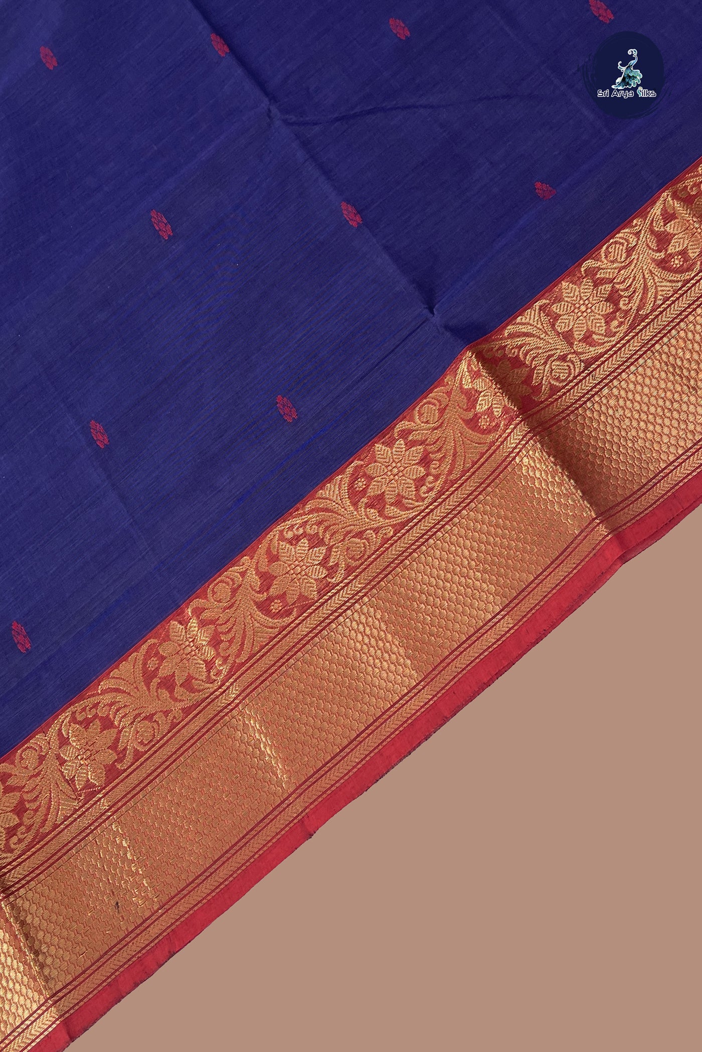 Navy Blue Chettinad Cotton Saree With Buttas Pattern