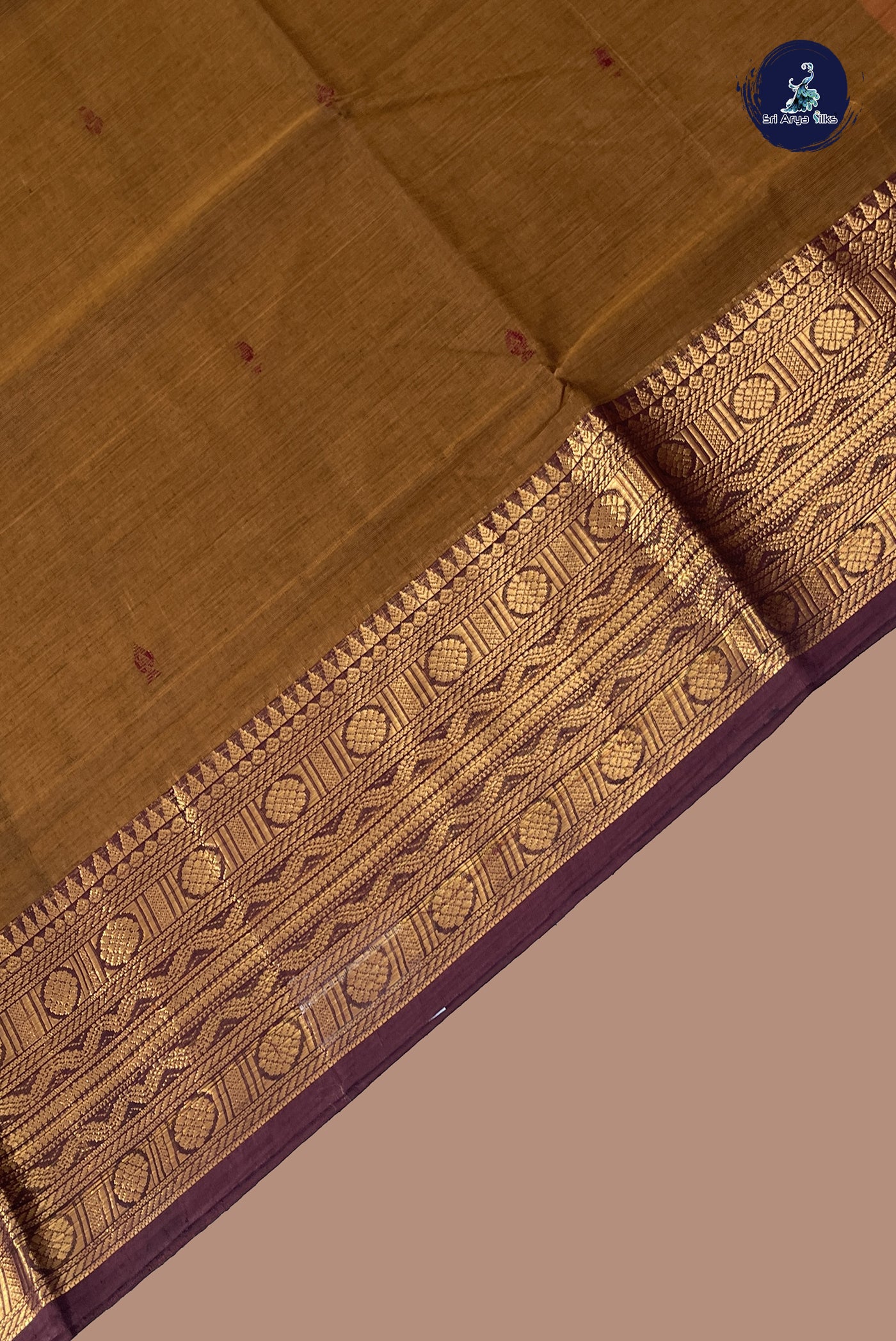 Brown Chettinad Cotton Saree With Buttas Pattern