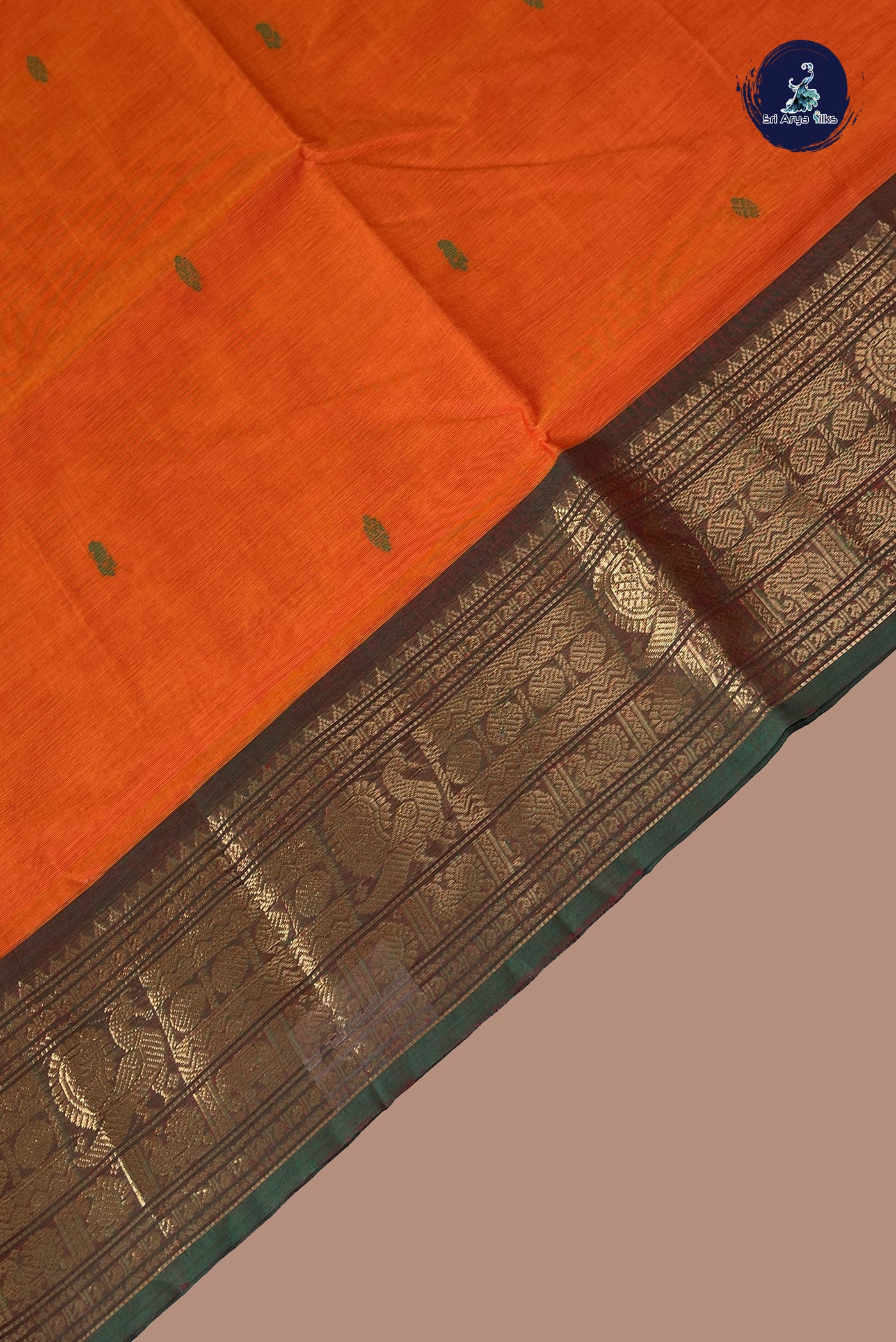 Orange Chettinad Cotton Saree With Buttas Pattern