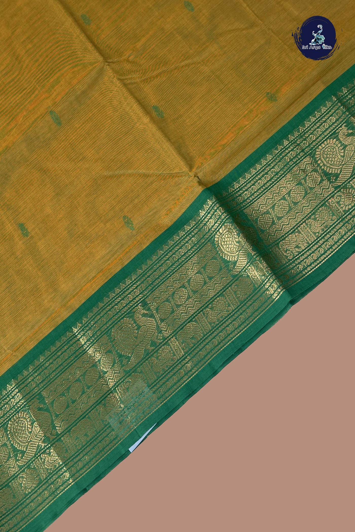 Dual Tone Green Chettinad Cotton Saree With Buttas Pattern