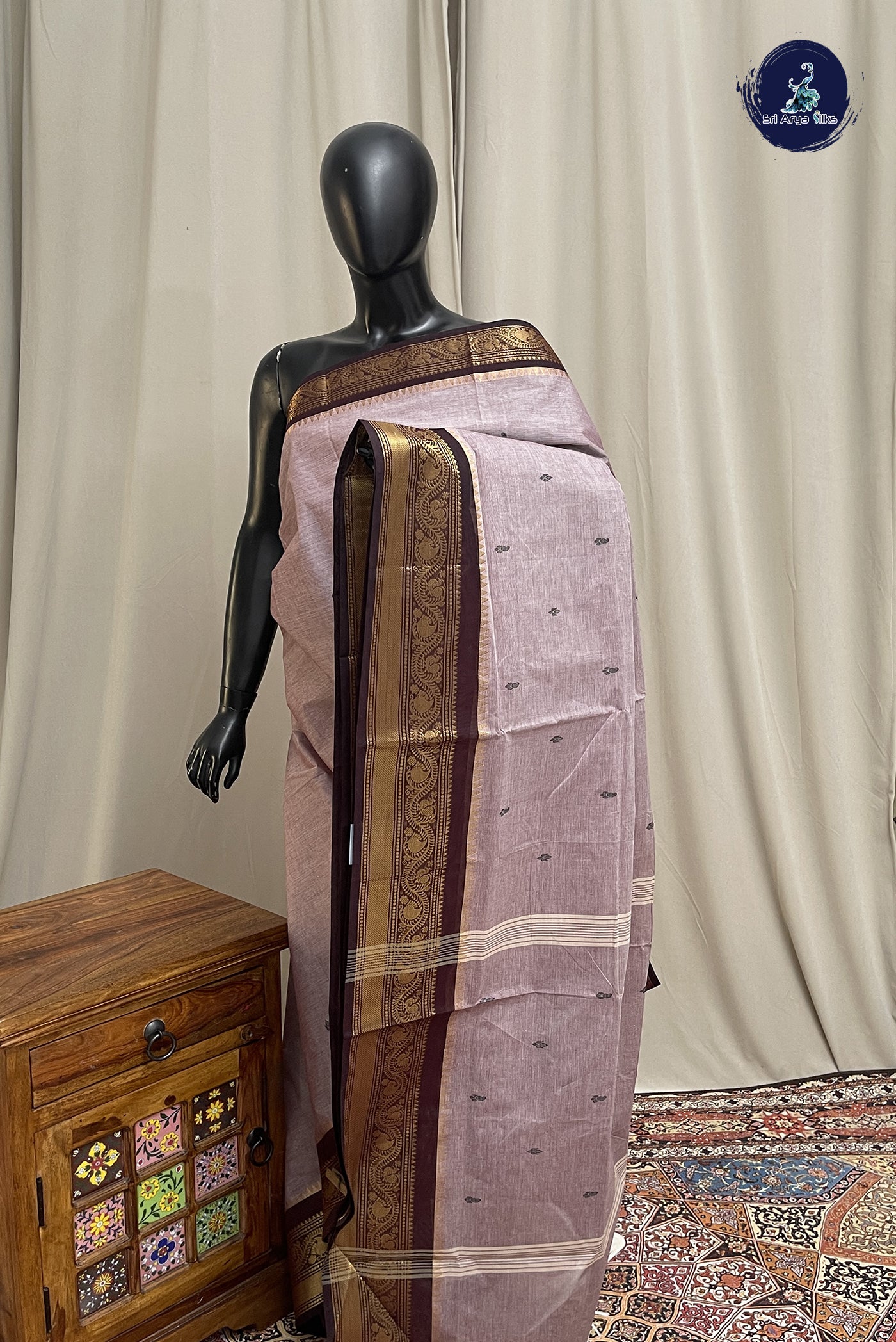 Pastel Shade Chettinad Cotton Saree With Buttas Pattern