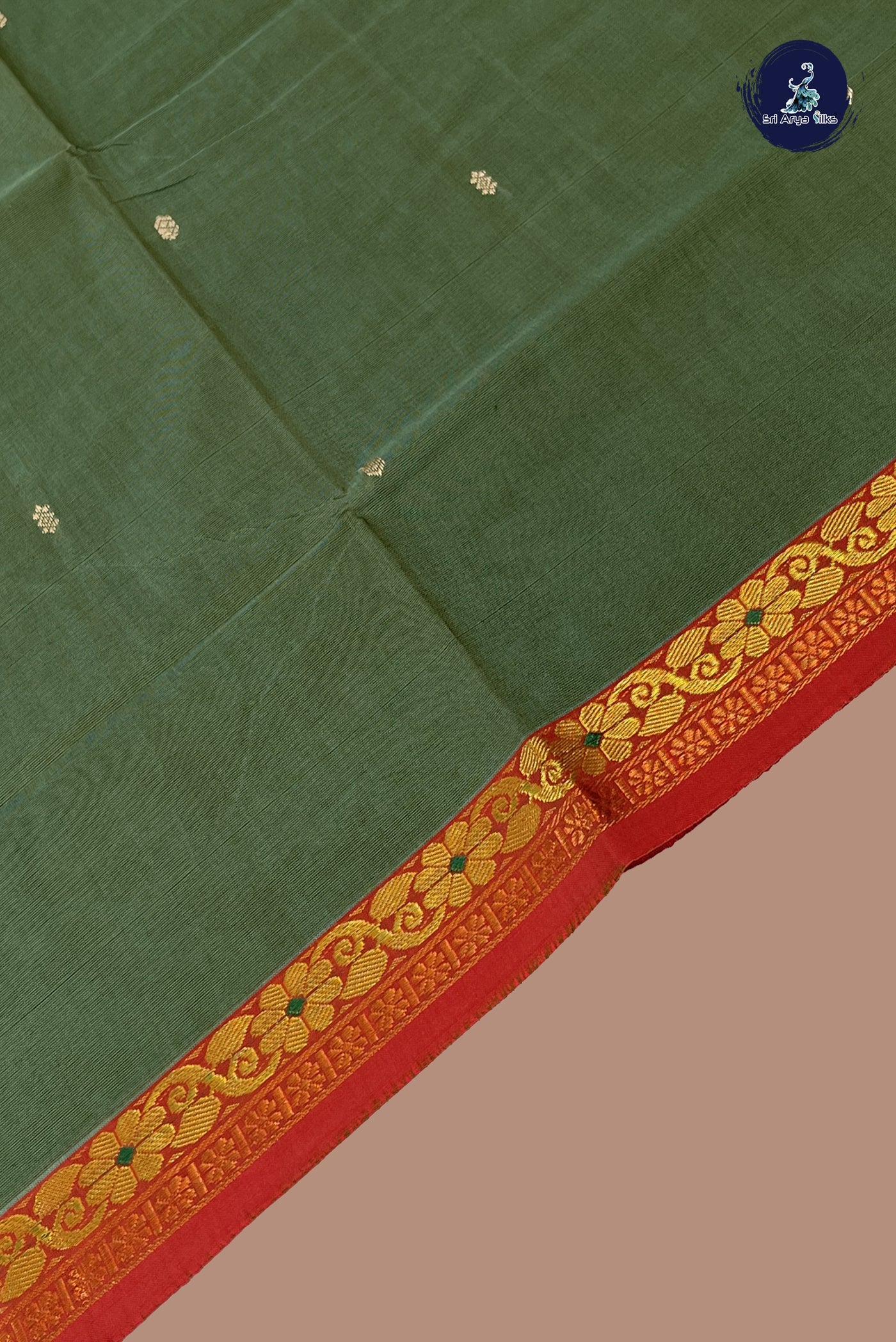 Green Chettinad Cotton Saree With Buttas Pattern