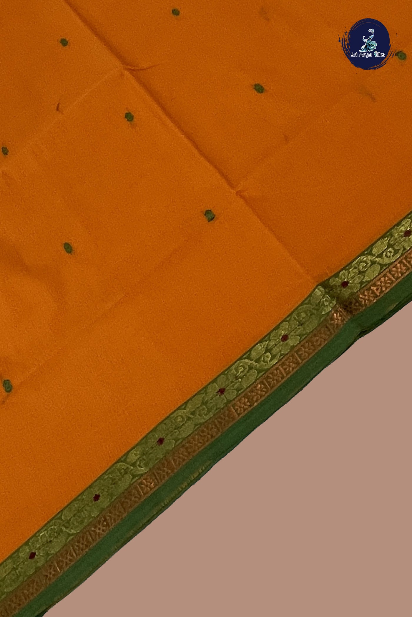 Yellowish Orange Chettinad Cotton Saree With Buttas Pattern