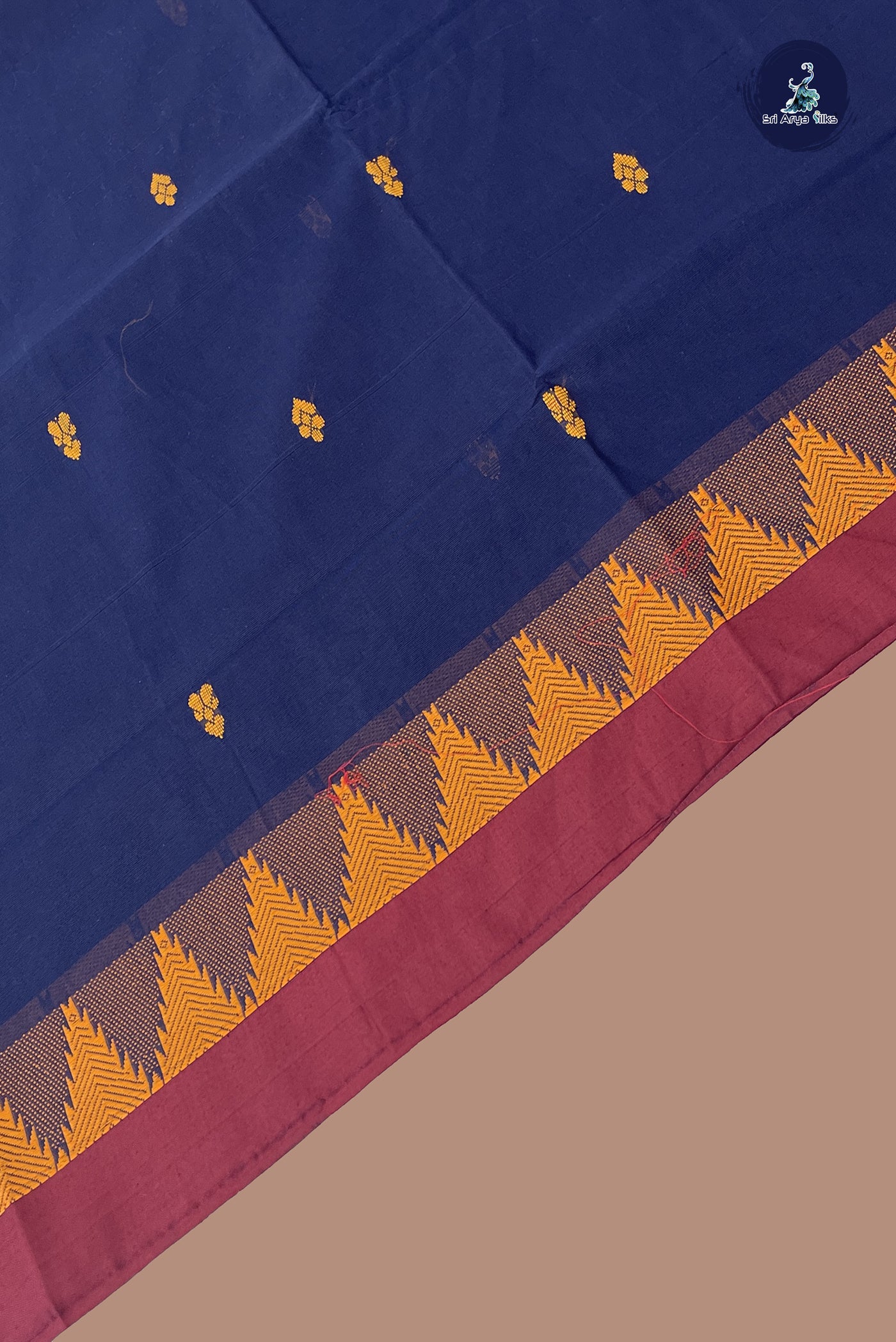 Dark Blue Chettinad Cotton Saree With Buttas Pattern