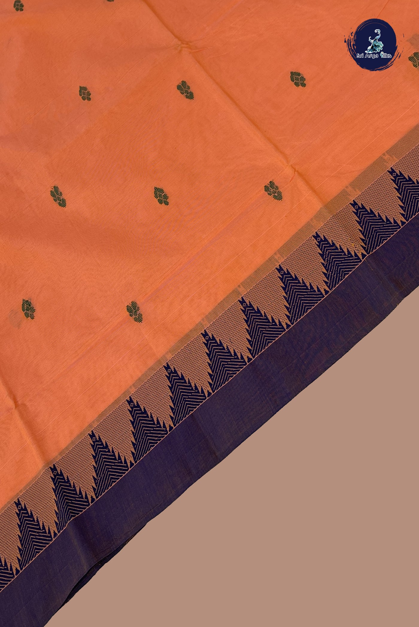 Peach Chettinad Cotton Saree With Buttas Pattern