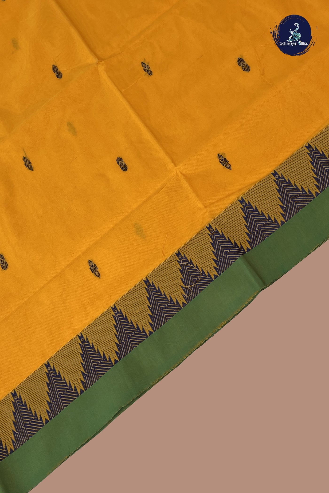 Yellow Chettinad Cotton Saree With Buttas Pattern