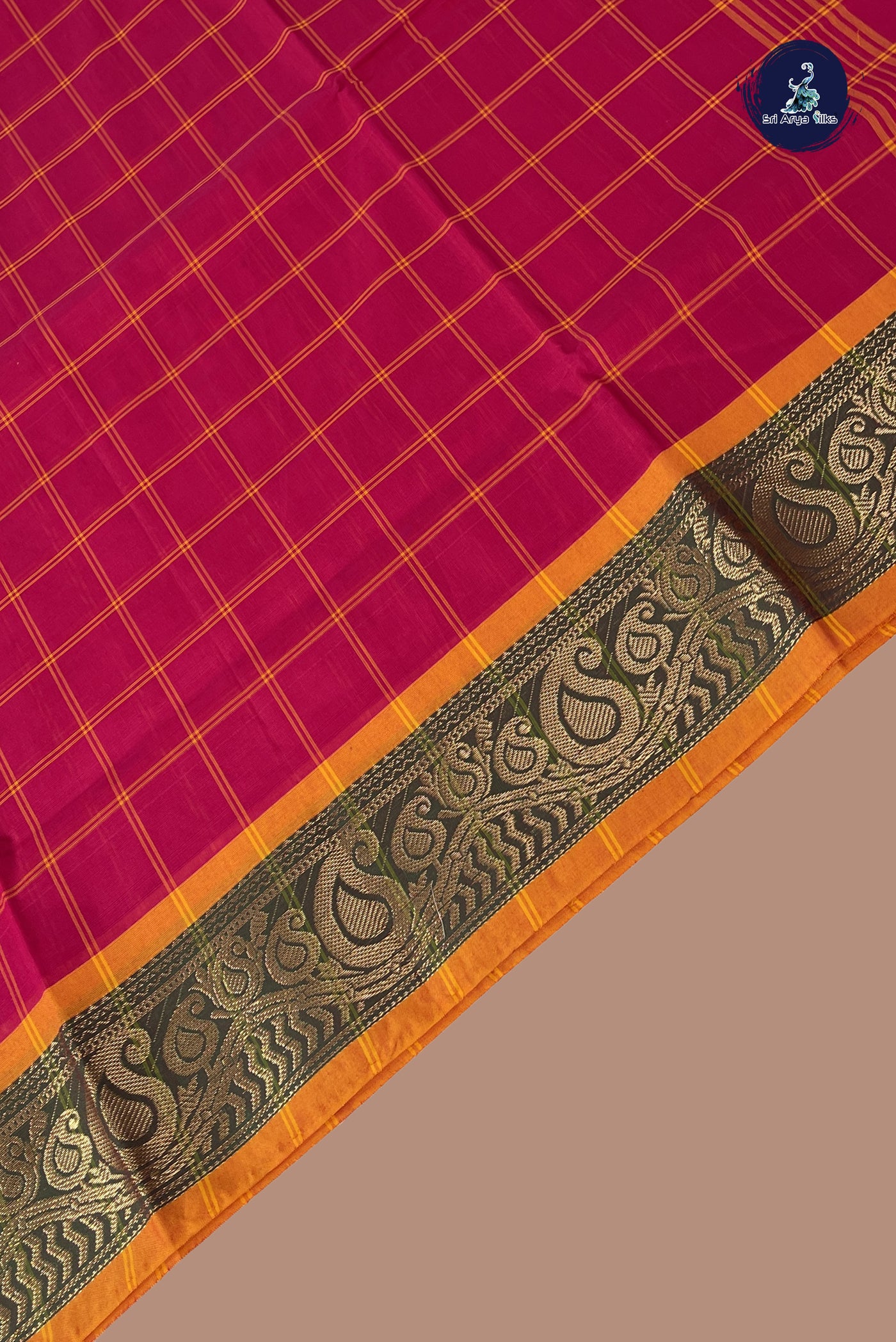 Rani Pink Chettinad Cotton Saree With Checked Pattern
