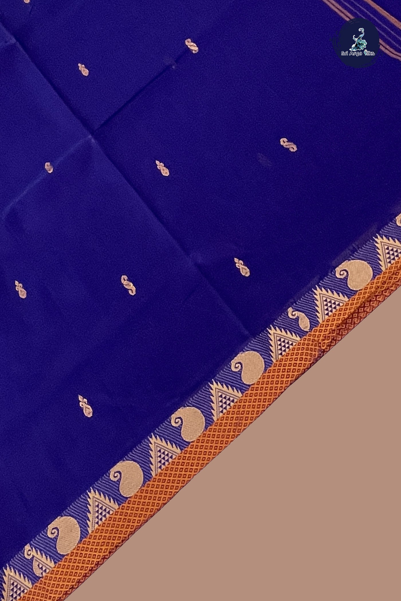 Dark Blue Chettinad Cotton Saree With Buttas Pattern