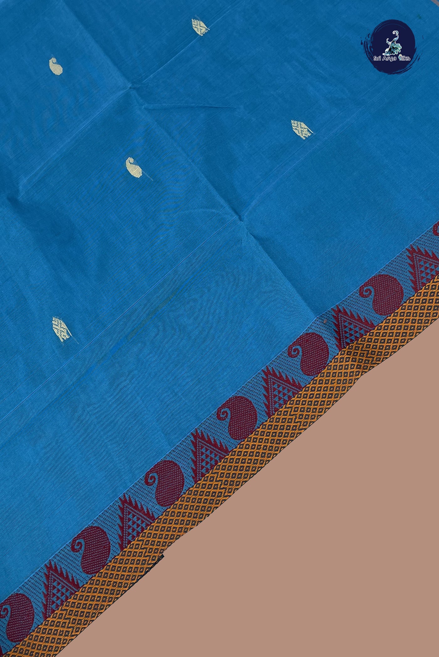 Blue Chettinad Cotton Saree With Buttas Pattern