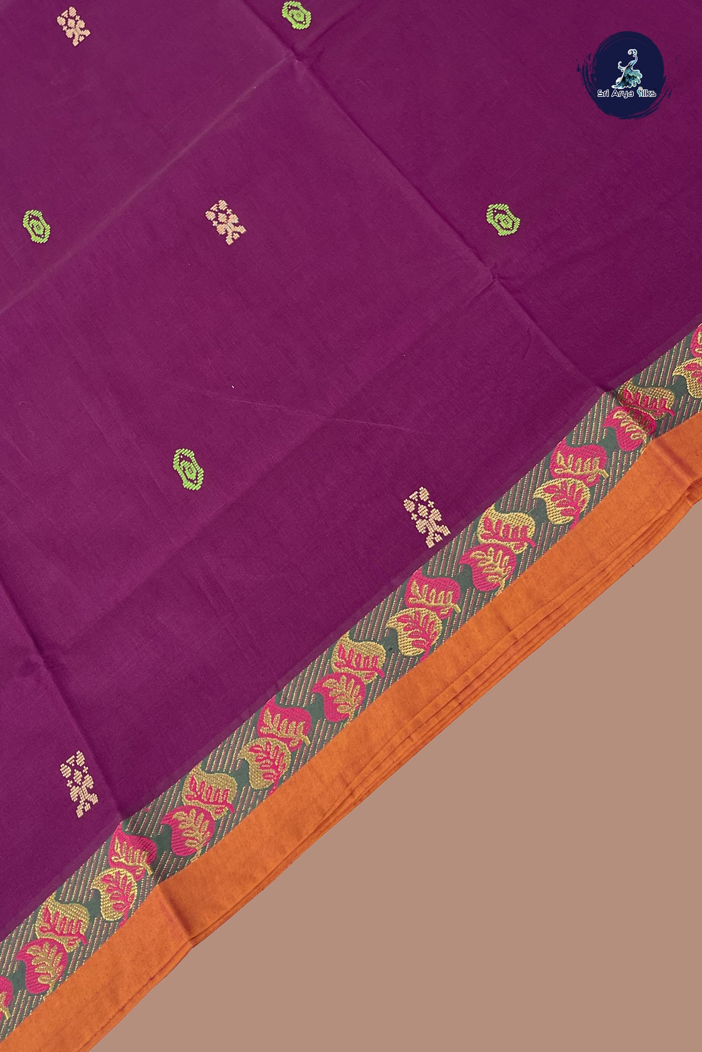 Burgundy Chettinad Cotton Saree With Buttas Pattern