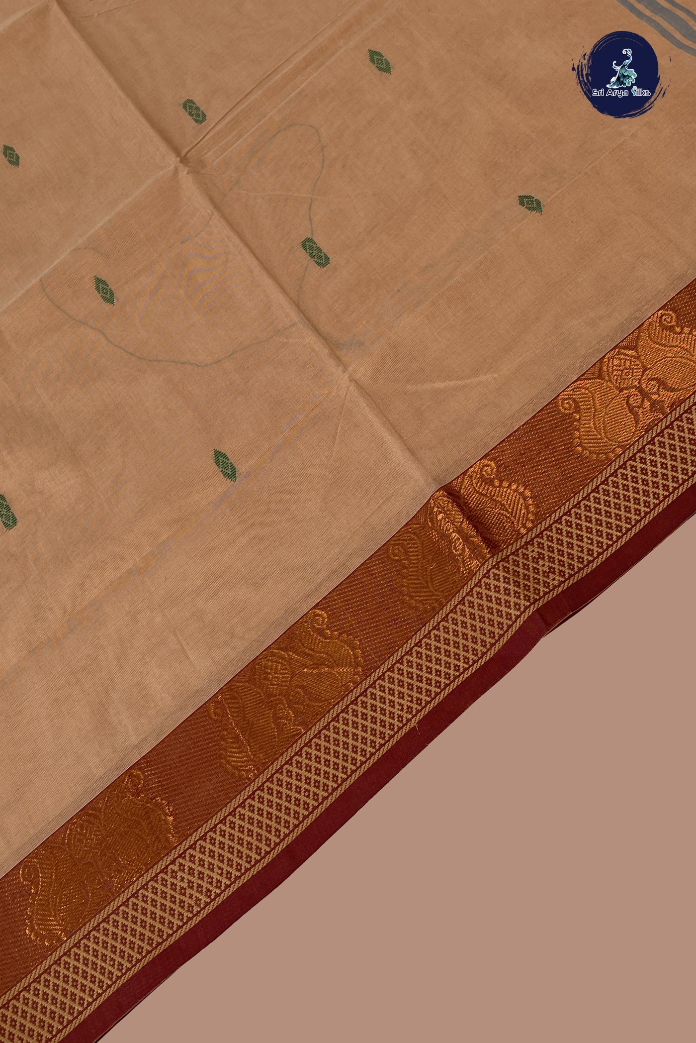 Beige Chettinad Cotton Saree With Buttas Pattern