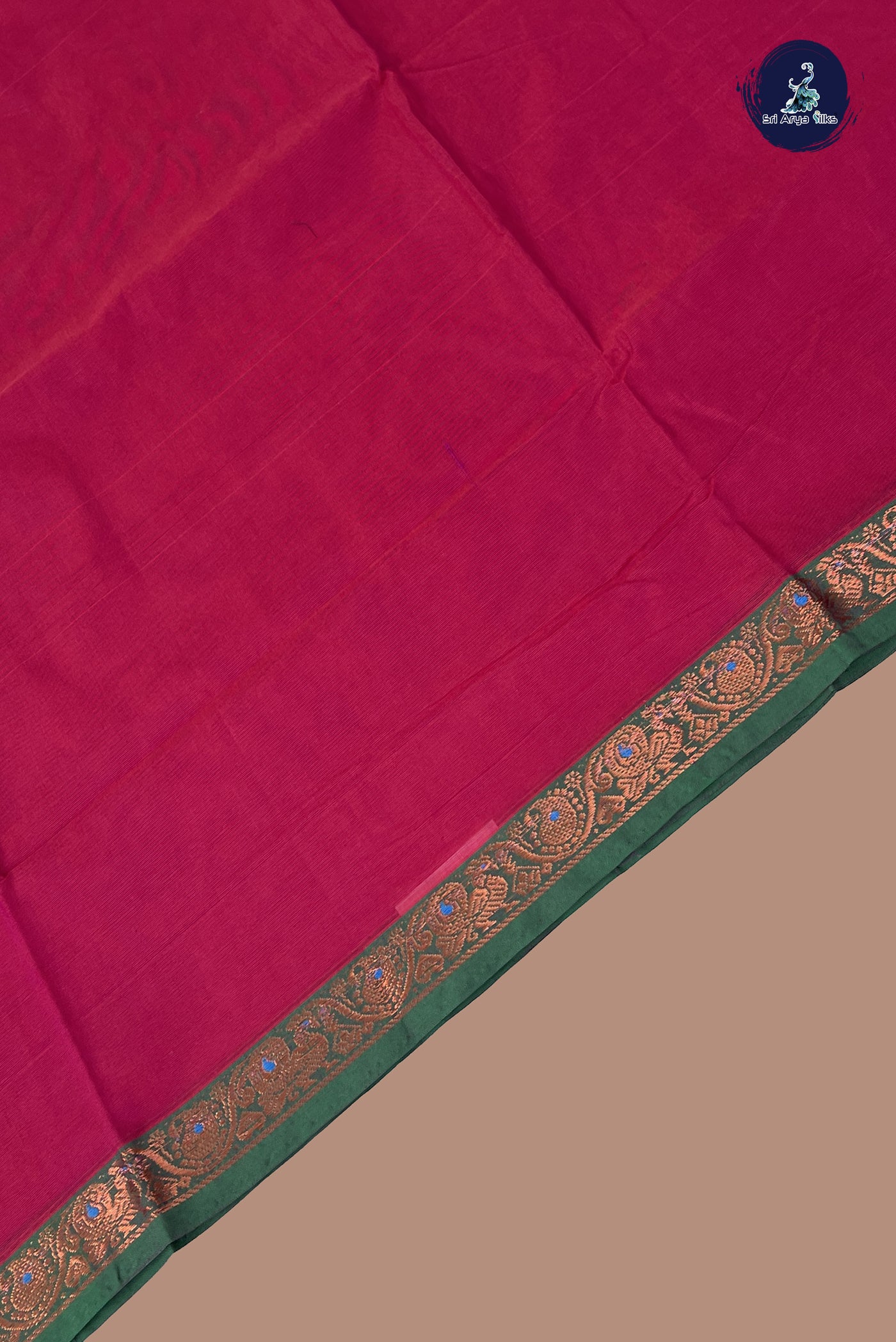 Reddish Pink Chettinad Cotton Saree With Plain Pattern