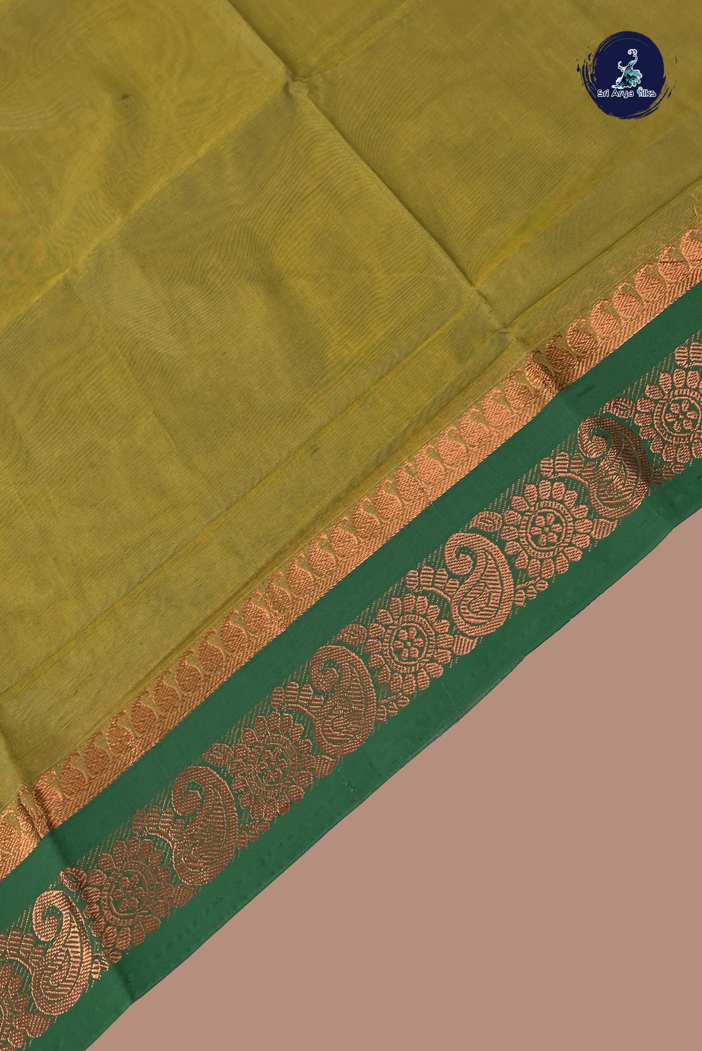 Dual Tone Mehendi Green Chettinad Cotton Saree With Plain Pattern